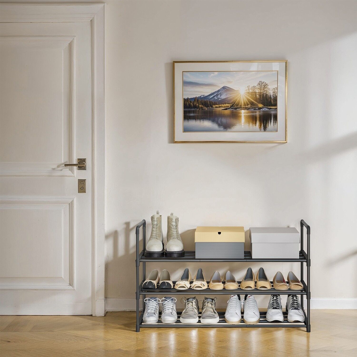 Scarpiera a 3 ripiani, scarpiera in metallo, portascarpe - 92 x 30,5 x 55 cm