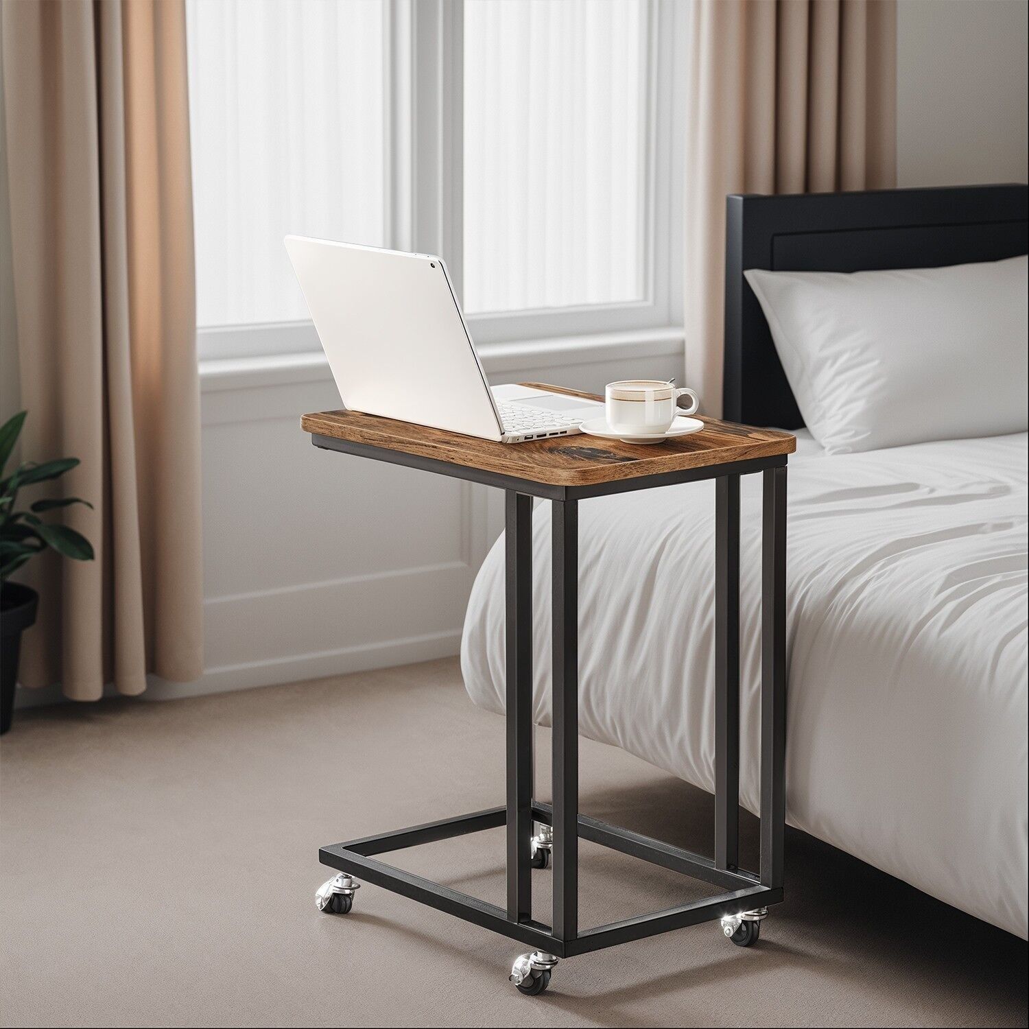 Tavolino laterale, tavolino da caffè con ruote, a forma di C - 35 x 50 x 60 cm