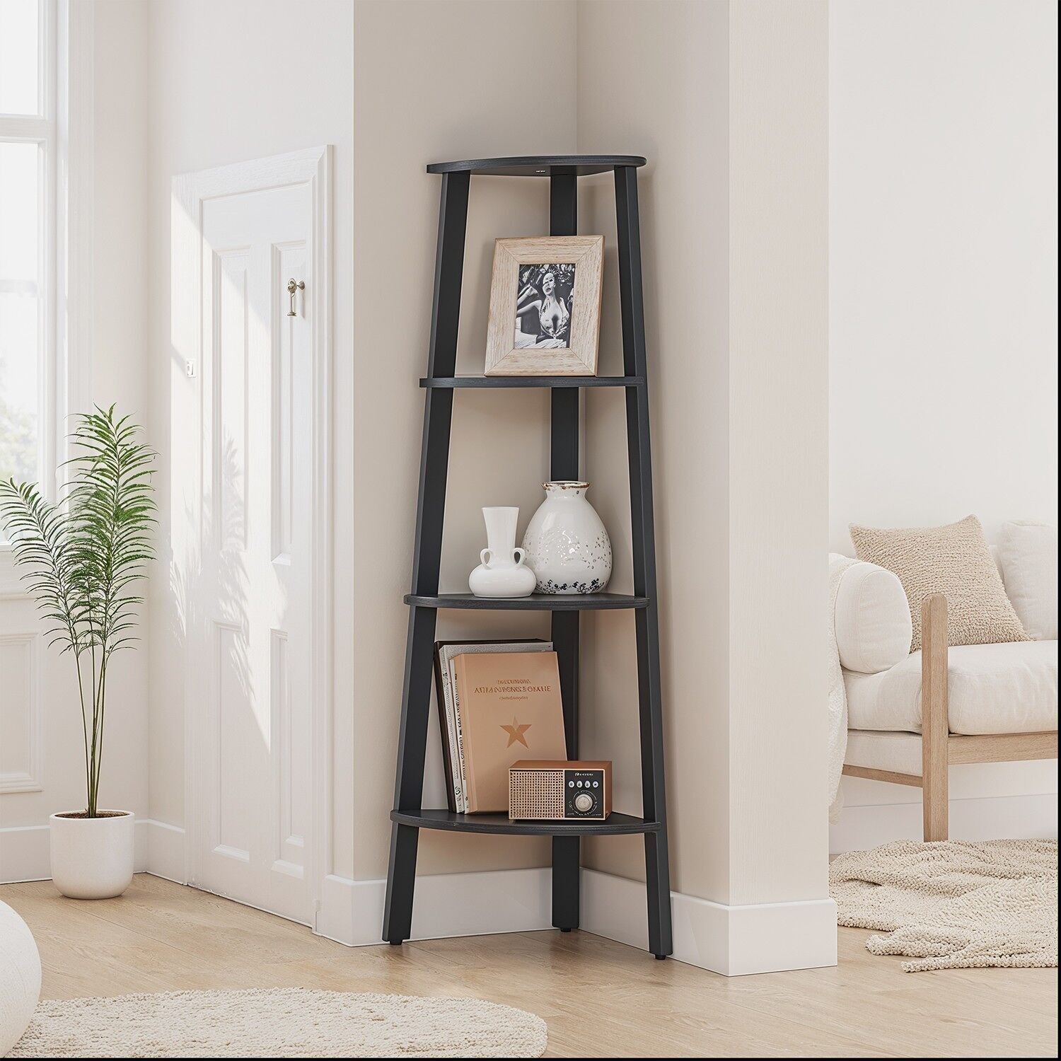 Mensola angolare, libreria a 4 ripiani, mensola a scala - 33,4 x 33,4 x 125 cm 1