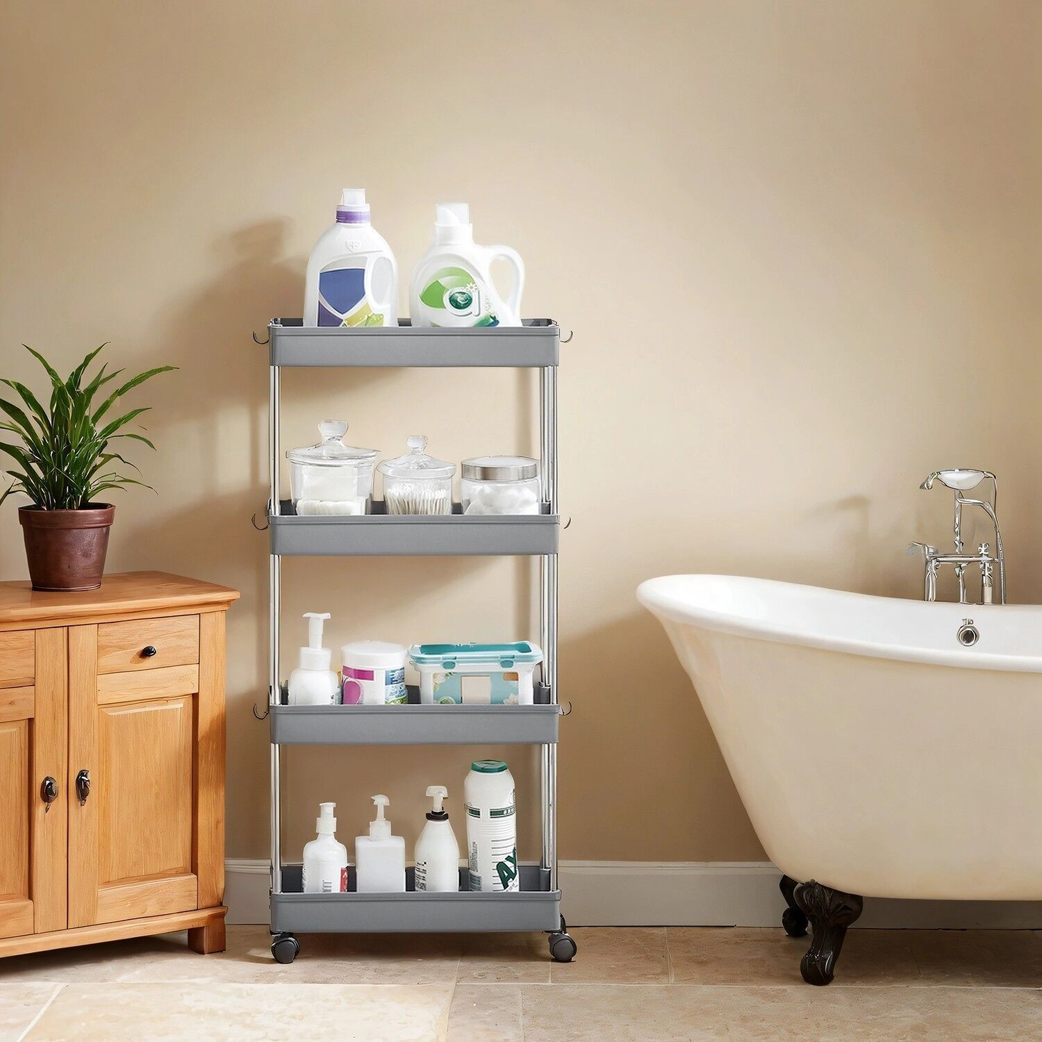 Carrello portarotolo da cucina con 4 ripiani, ripiano da cucina - 40 x 12,5 x 86 cm