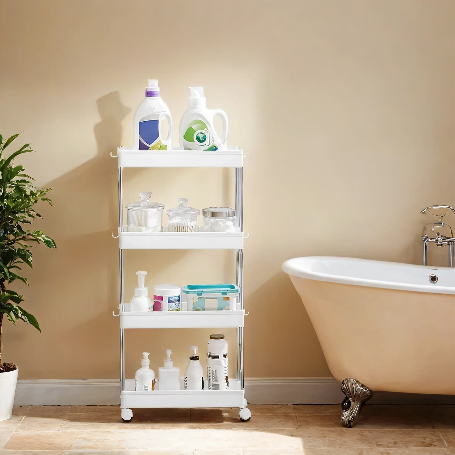 Carrello portarotolo da cucina con 4 ripiani, ripiano da cucina - 40 x 13,5 x 86 cm