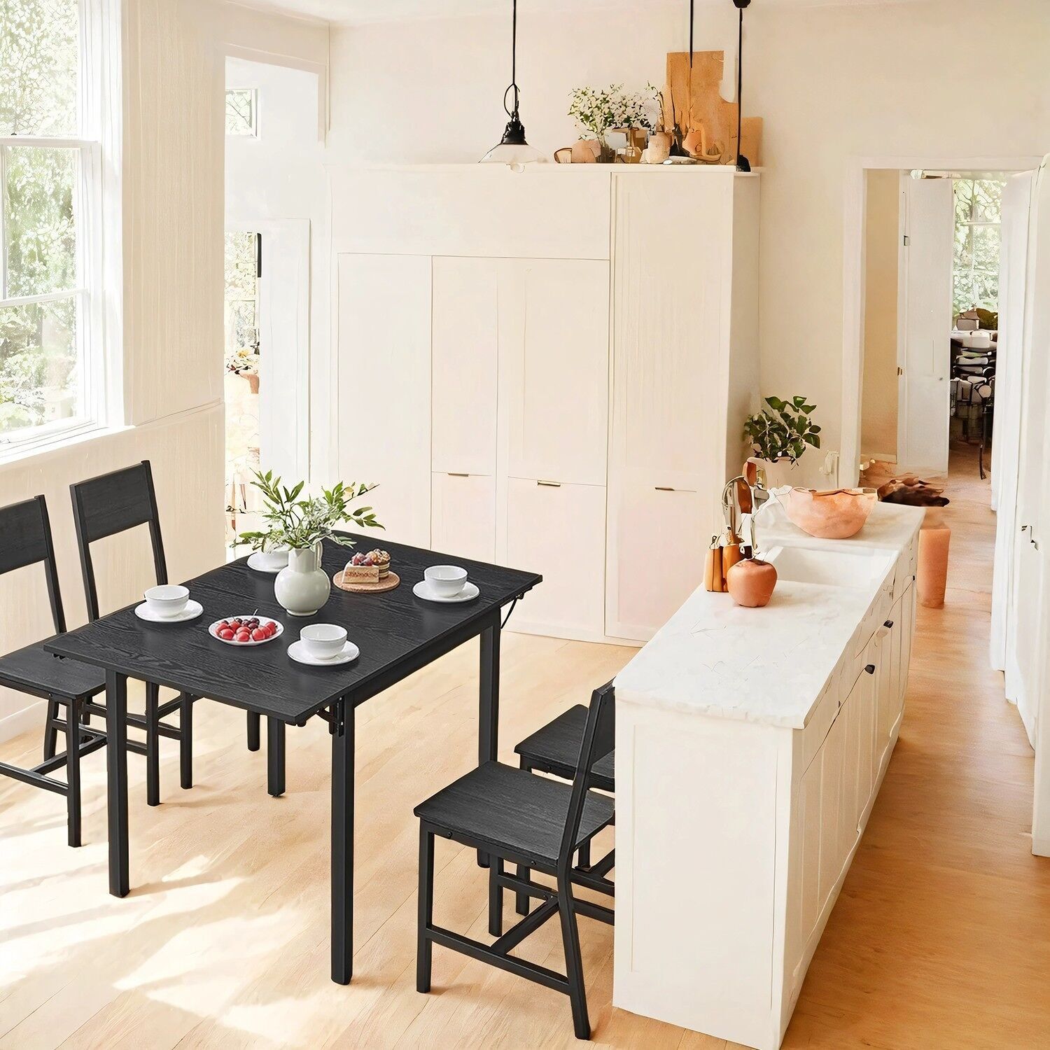 Tavolo da pranzo per 2-4 persone nero ebano-nero inchiostro - 78 x 120 x 76,2 cm 1 pz.