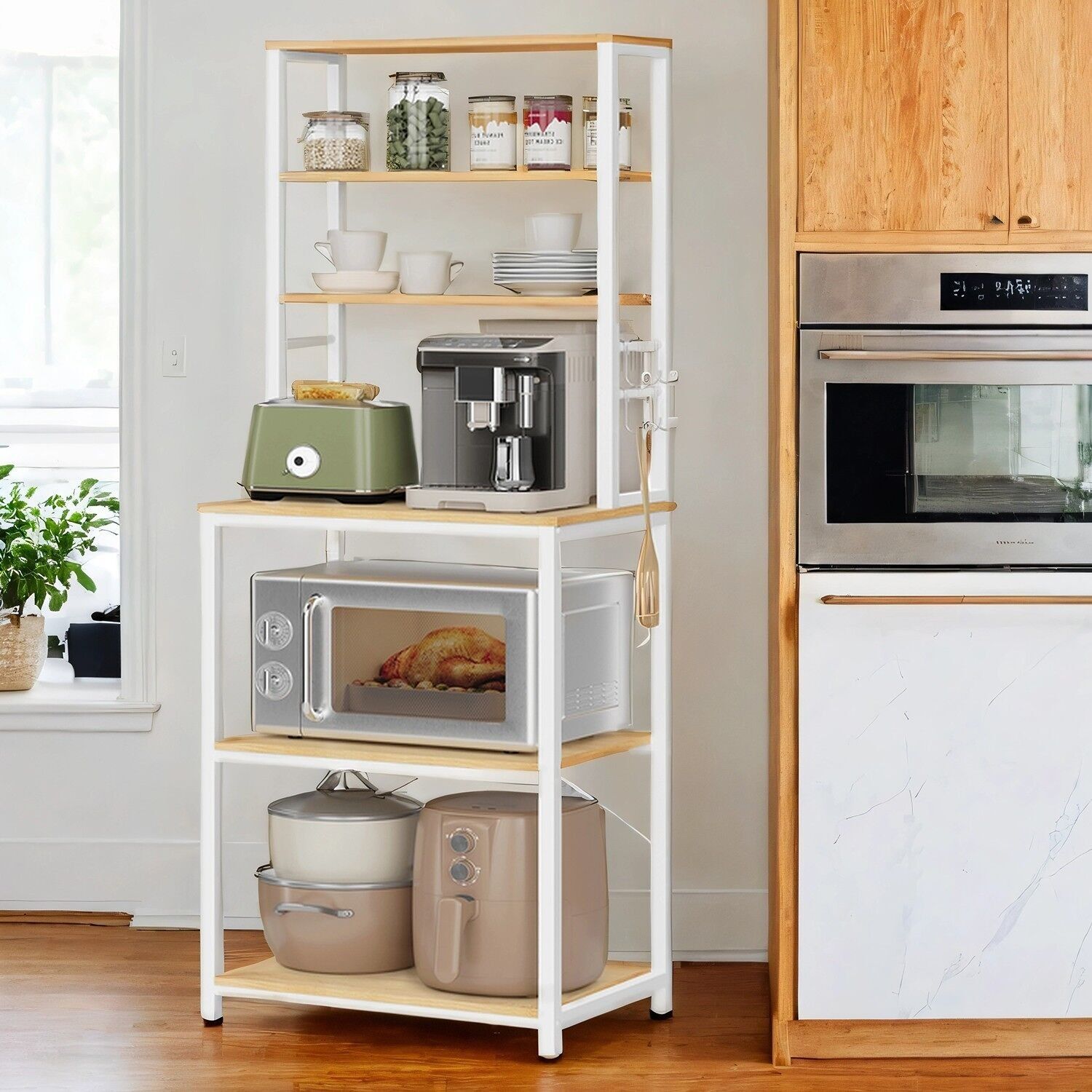 Mensola da cucina, mensola da appoggio per forni a microonde, 6 ripiani e 6 ganci - 40 x 60 x 167 cm 1