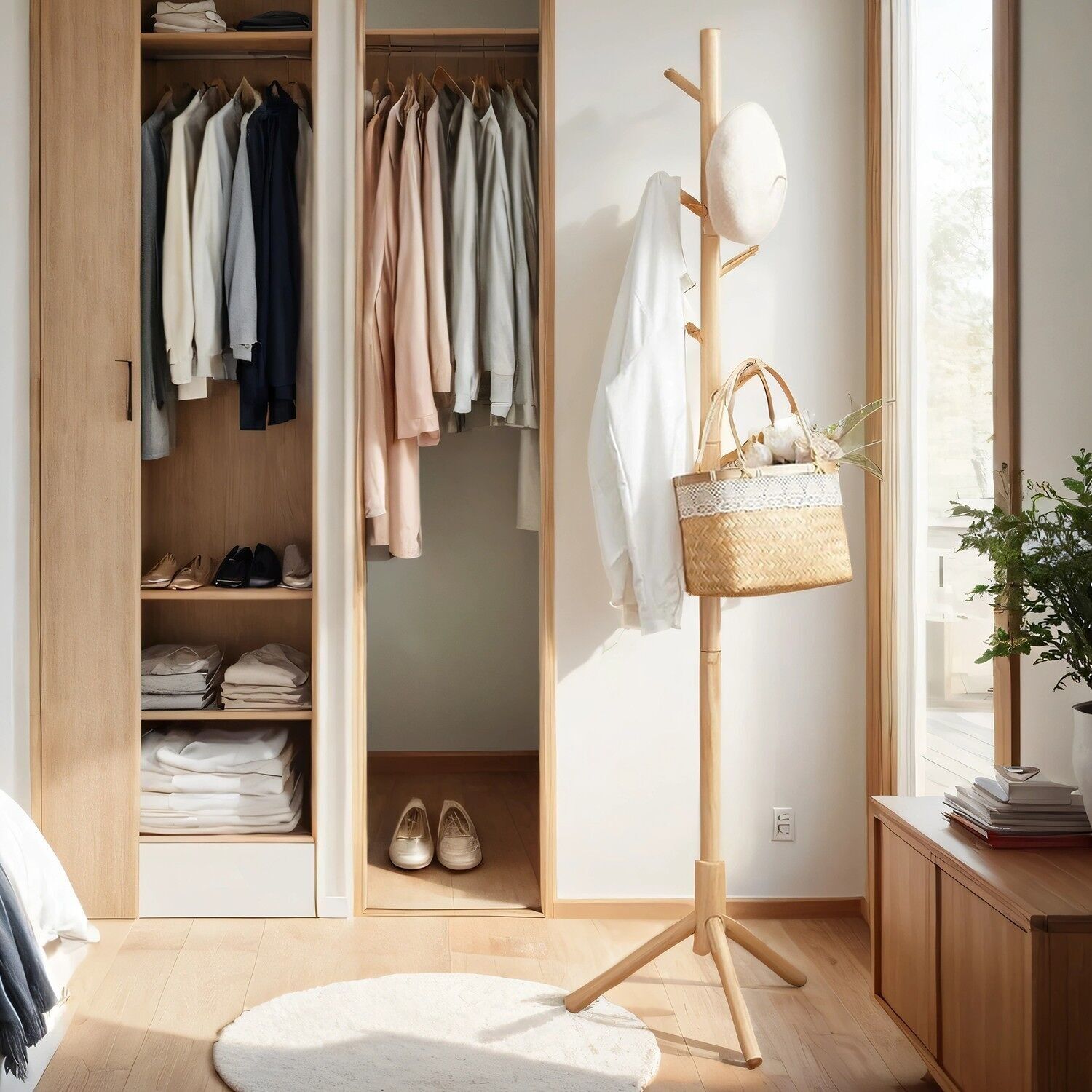 Appendiabiti, attaccapanni in legno massello, attaccapanni a forma di albero - 47 x 47 x 175 cm 1