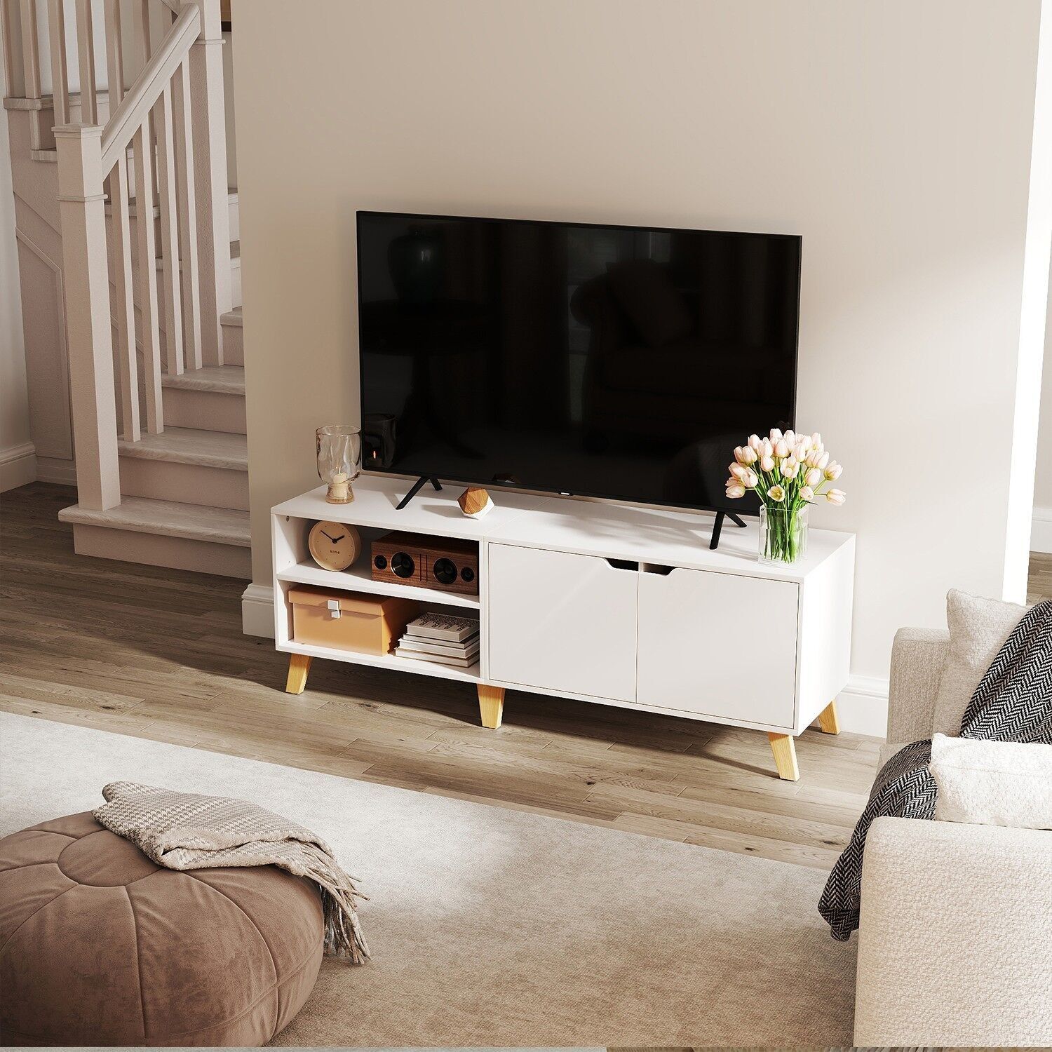 Mobile porta TV, tavolo porta TV con 2 ante, lungo 140 cm, 2 parti.