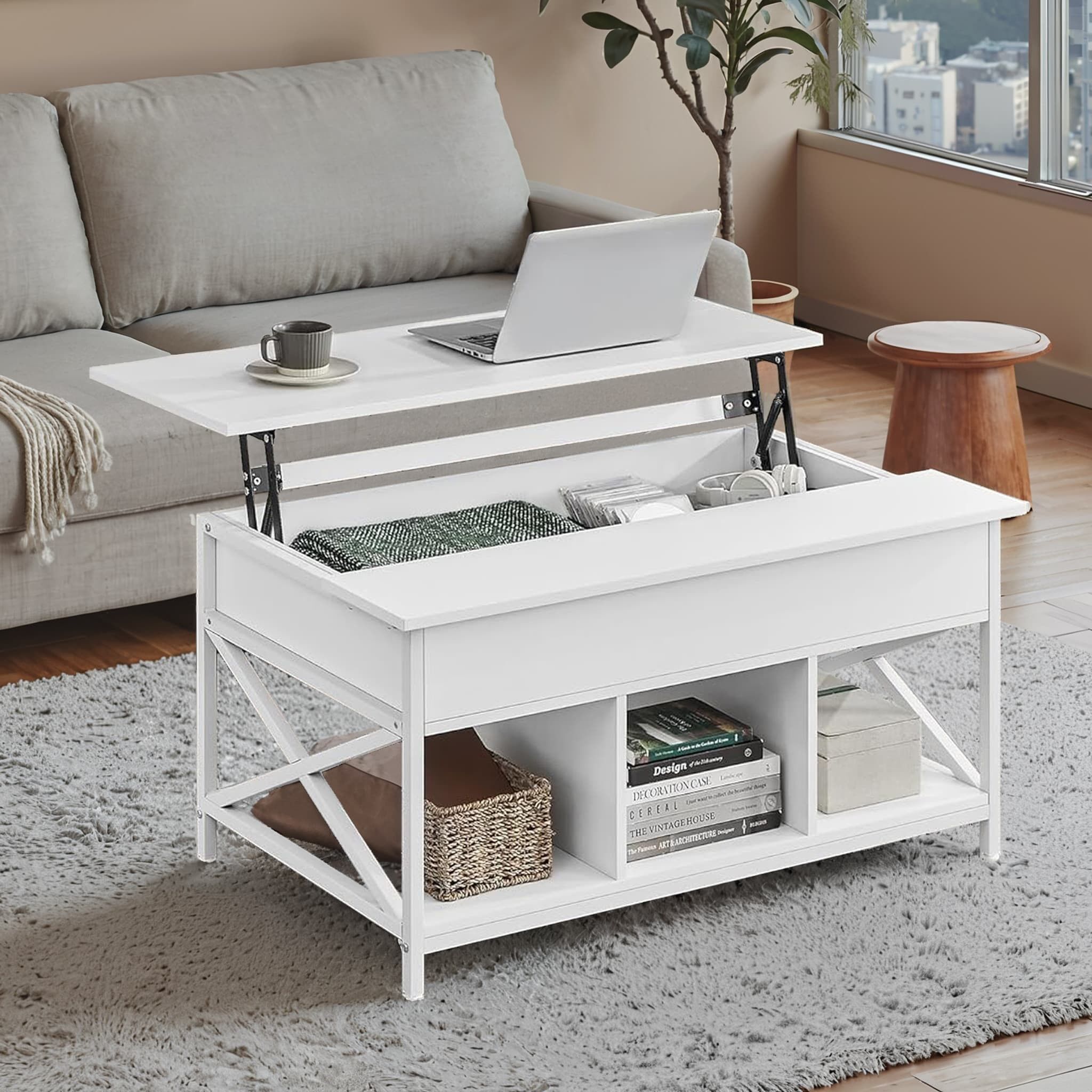 Tavolino da caffè, piano del tavolo regolabile in altezza, tavolino da caffè - 60 x 100 x 48 cm