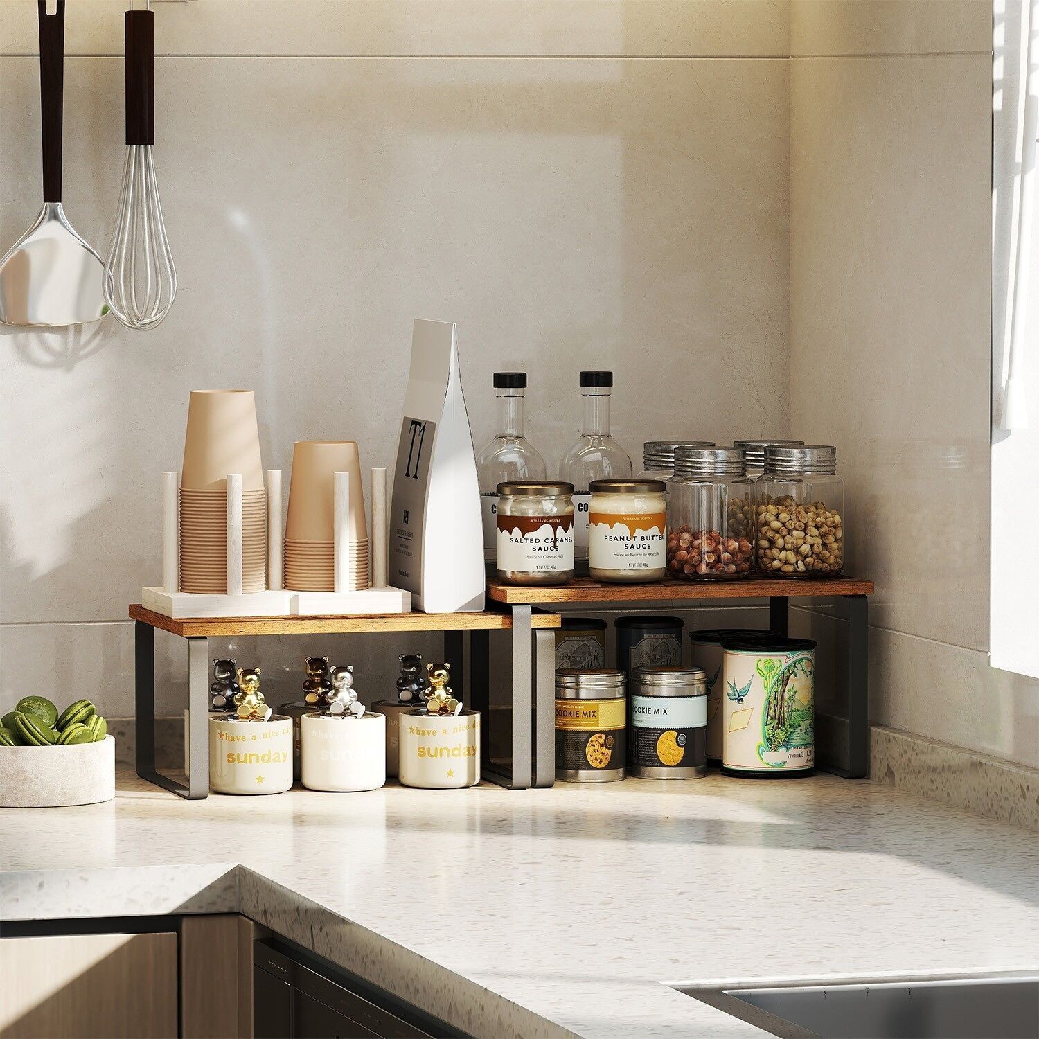 Porta spezie, set di 2 mobili da cucina, ripiani da cucina - 29,7 x 19,5 x 15,5 cm 1