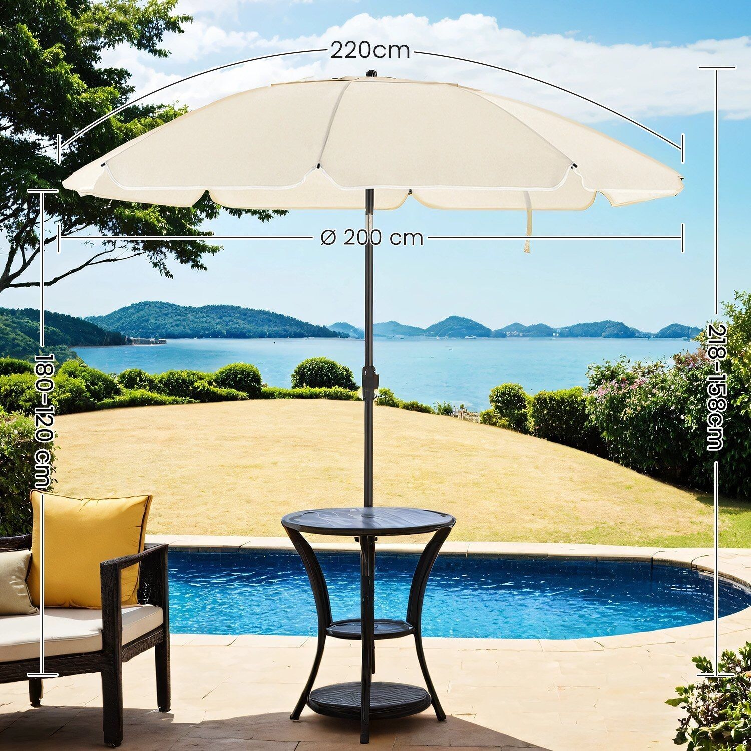 Ombrellone, 200 cm, protezione solare