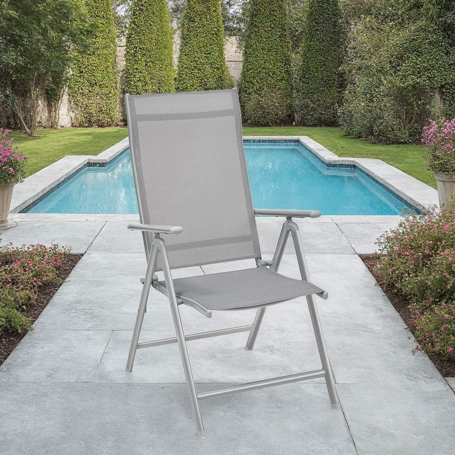 Sedia da giardino, sedia pieghevole con portata fino a 150 kg, con struttura in metallo - 56 x 70 x 106 cm, 1 pezzo.