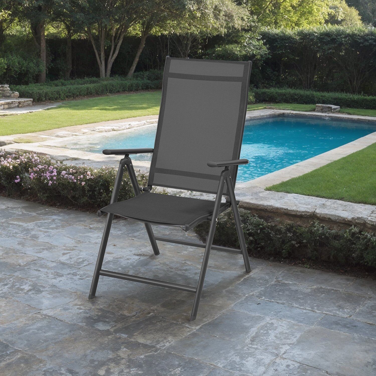 Sedia da giardino, sedia pieghevole con portata fino a 150 kg, con struttura in metallo - 56 x 70 x 106 cm
