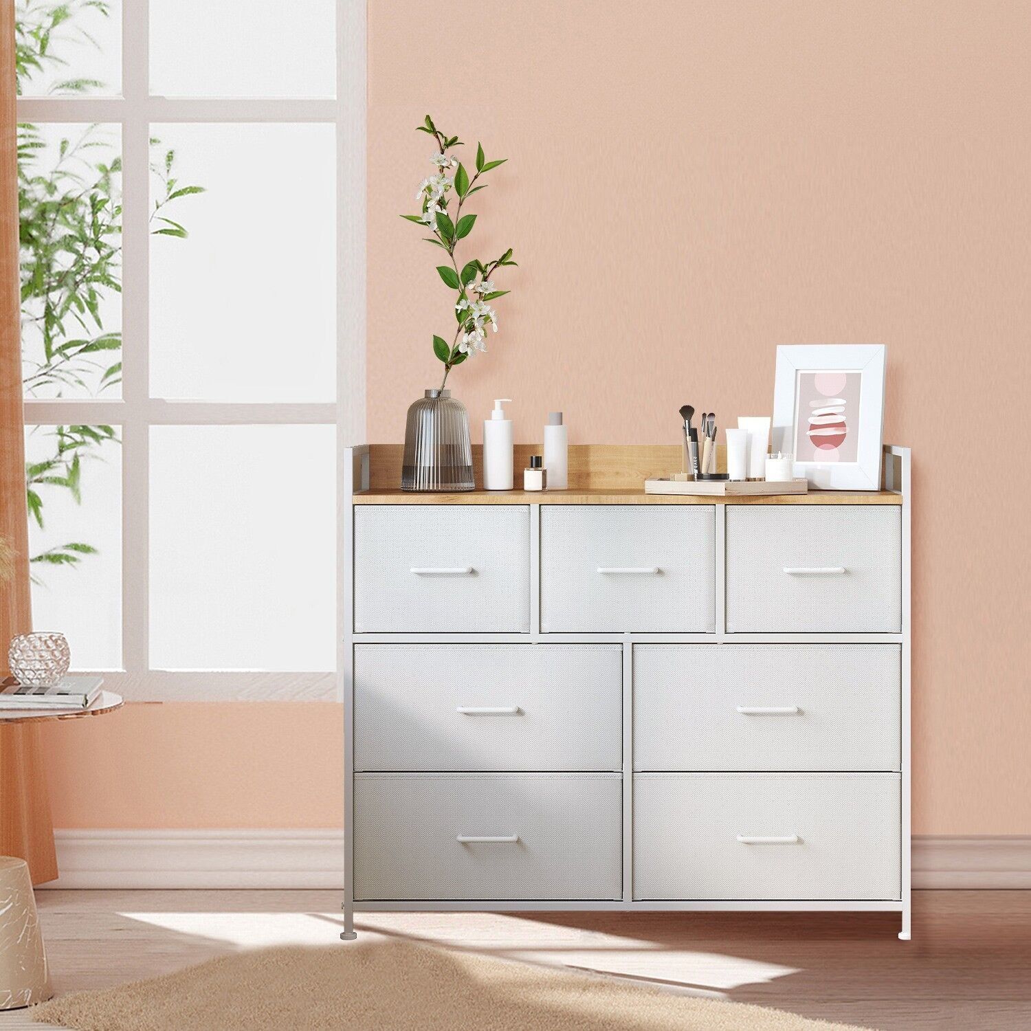 Cassettiera, armadio, 7 cassetti in tessuto con maniglie - 28,5 x 98 x 85 cm 2 pezzi.