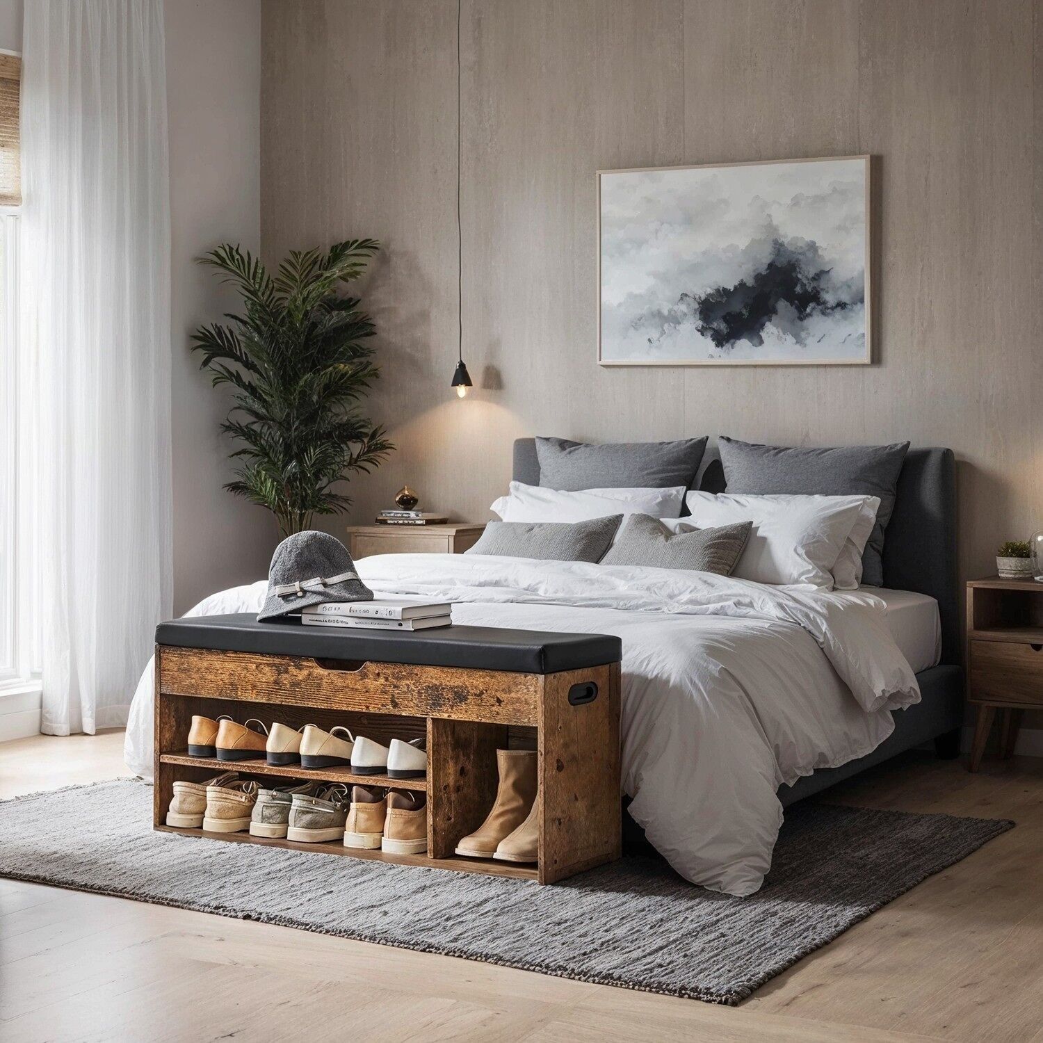 Panca portascarpe, panca con spazio contenitore, imbottita - 30 x 100 x 44 cm 1