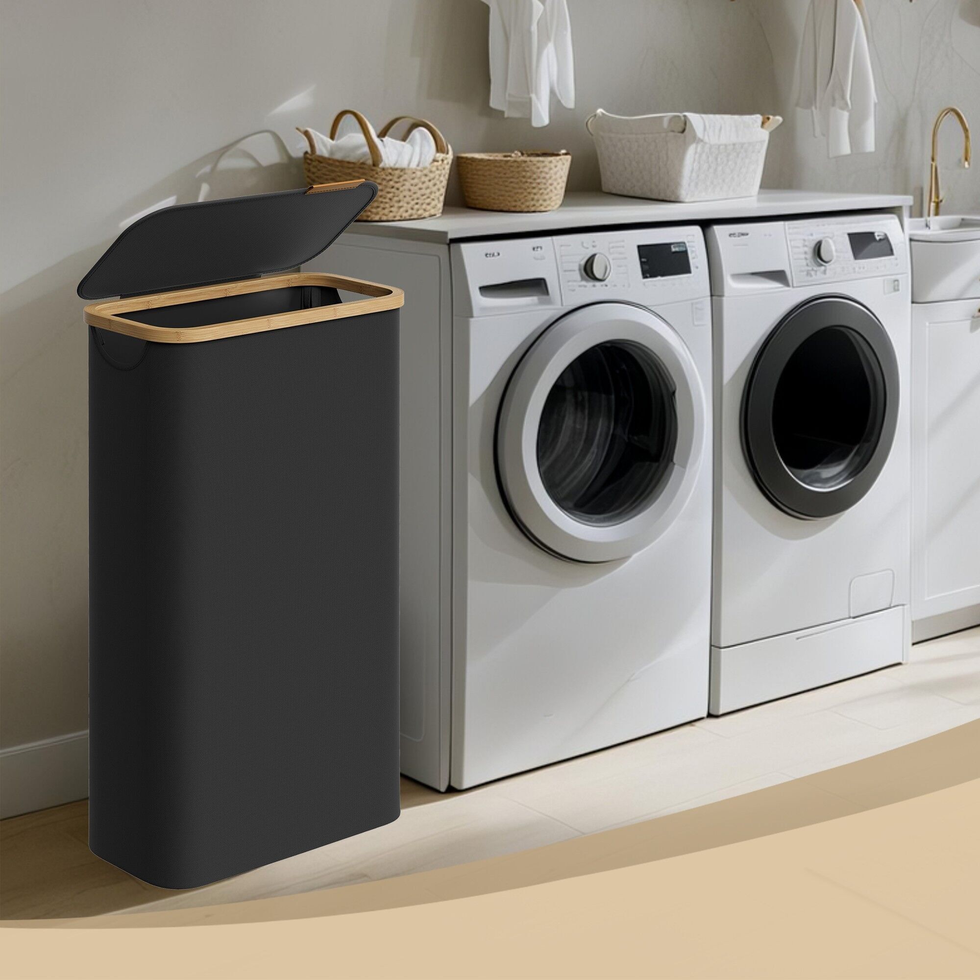 Cesto portabiancheria, contenitore portabiancheria con coperchio, 65 L - 42 x 22,5 x 70,5 cm