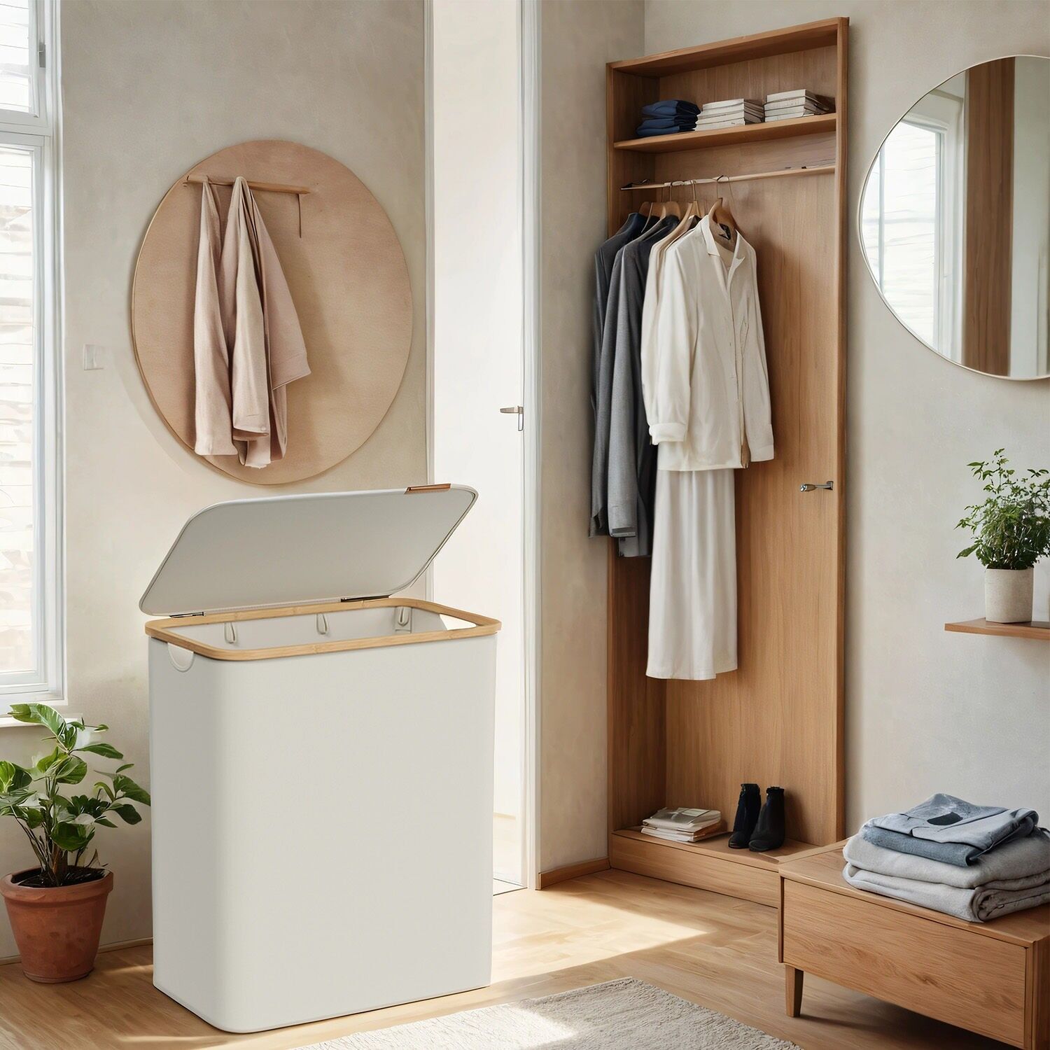 Cesto portabiancheria con 3 scomparti, contenitore portabiancheria con coperchio, 150 L - 60 x 38,5 x 70,5 cm 1