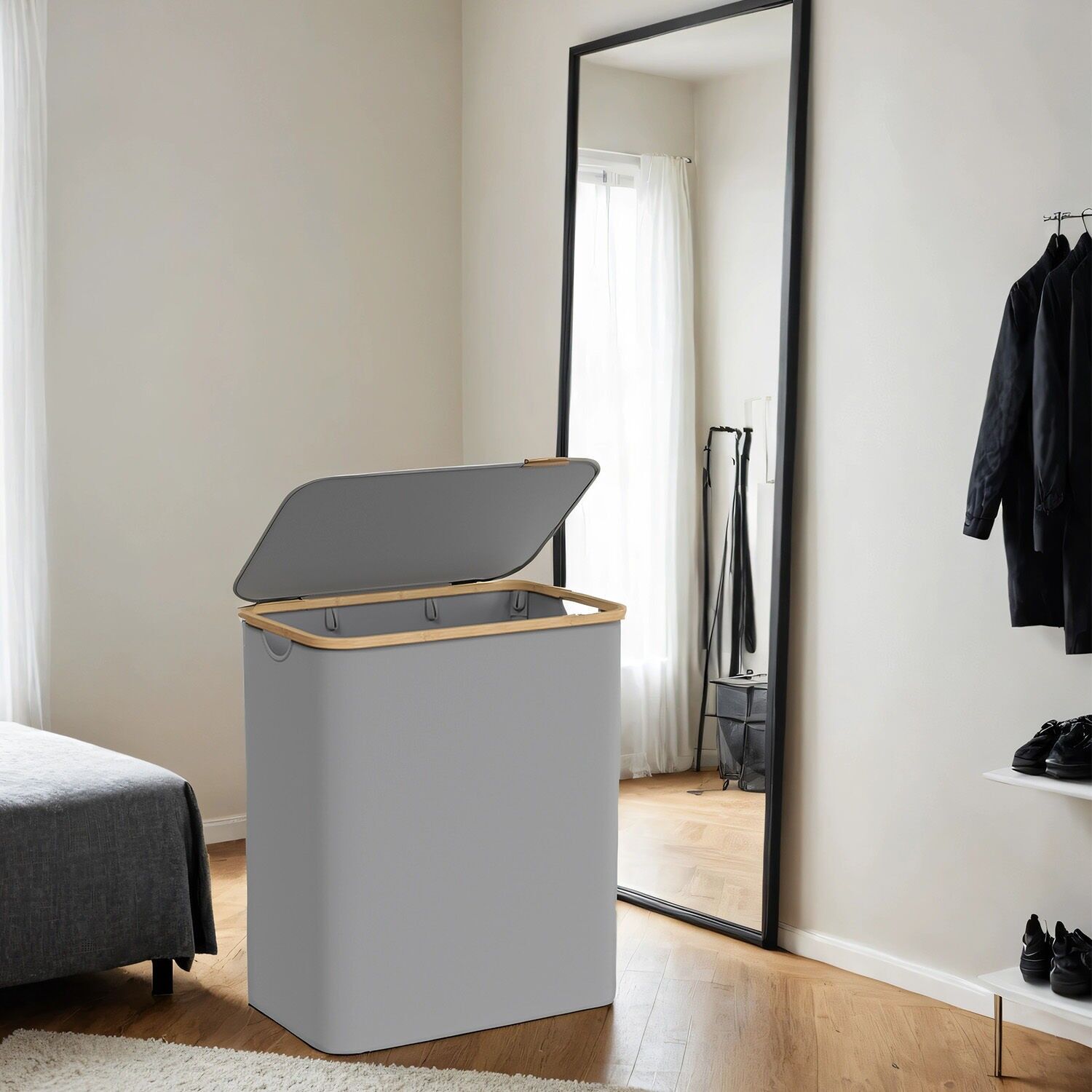 Cesto portabiancheria con 3 scomparti, contenitore portabiancheria con coperchio, 150 L - 60 x 38,5 x 70,5 cm 2 pz.