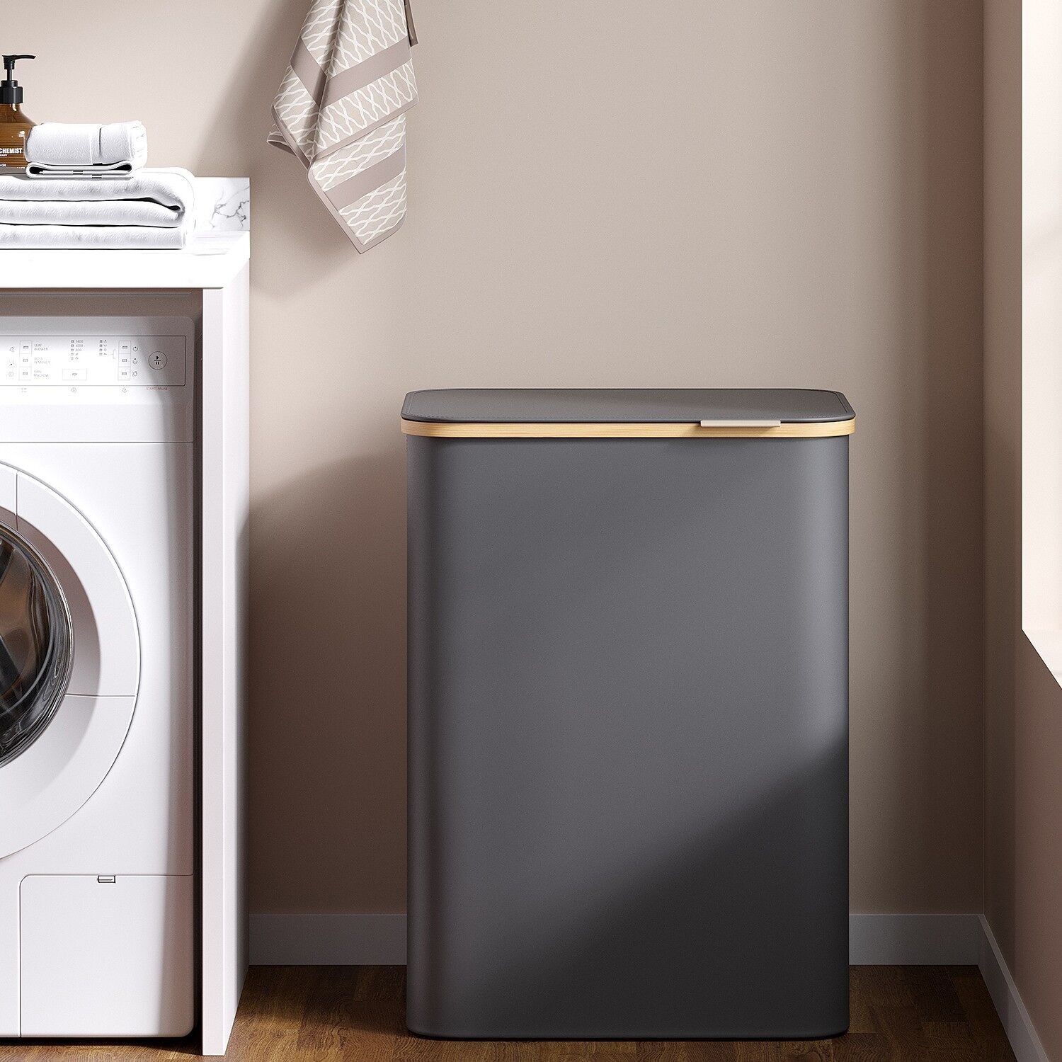 Cesto portabiancheria, contenitore portabiancheria con coperchio, 130 L - 52 x 38,5 x 70,5 cm 1