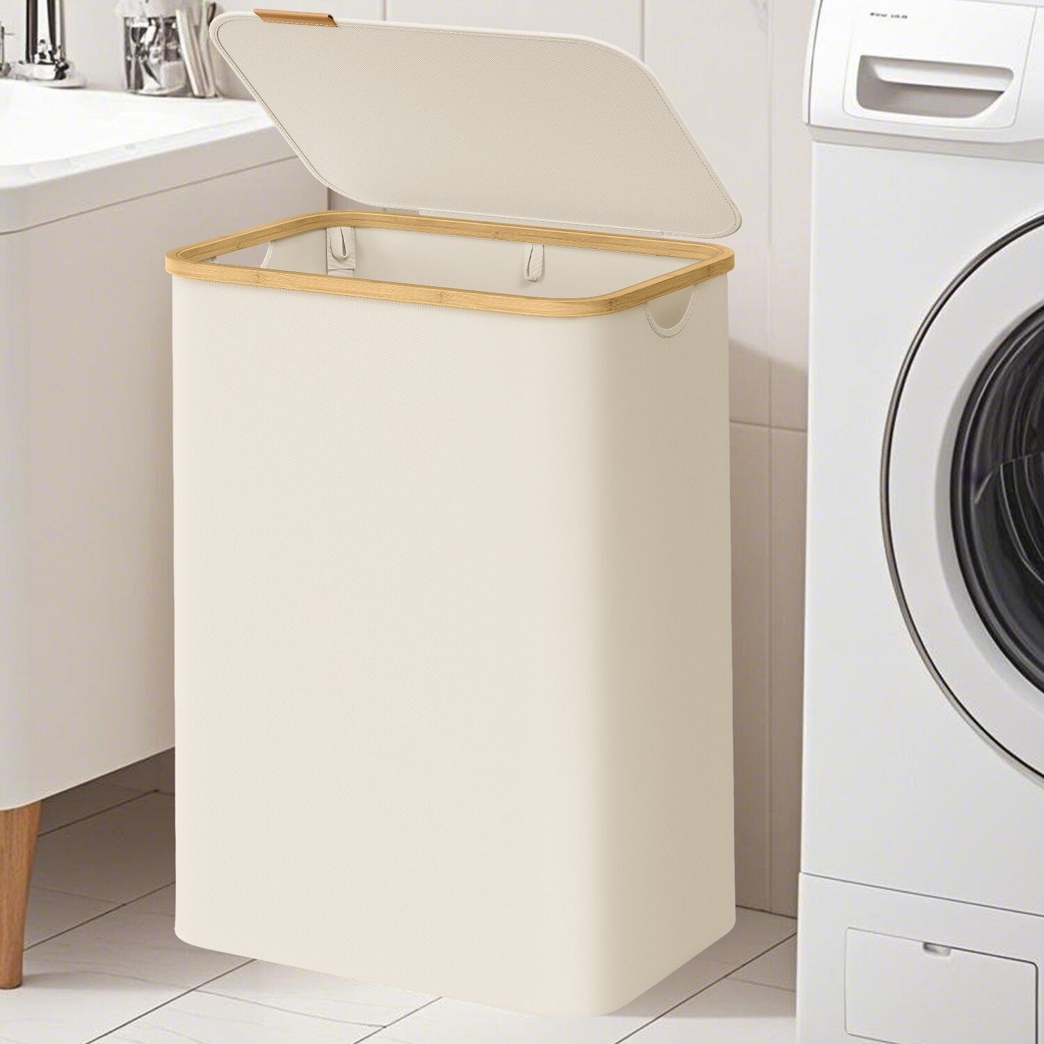 Cesto portabiancheria, contenitore portabiancheria con coperchio, 130 L - 52 x 38,5 x 70,5 cm