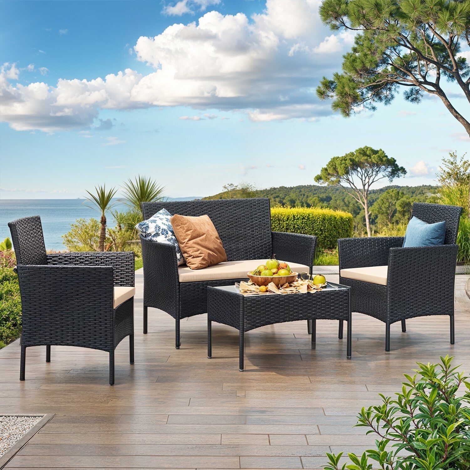 Mobili da balcone, set di mobili da giardino, in polyrattan PE - 56,5 x 54,5 x 81,5 cm