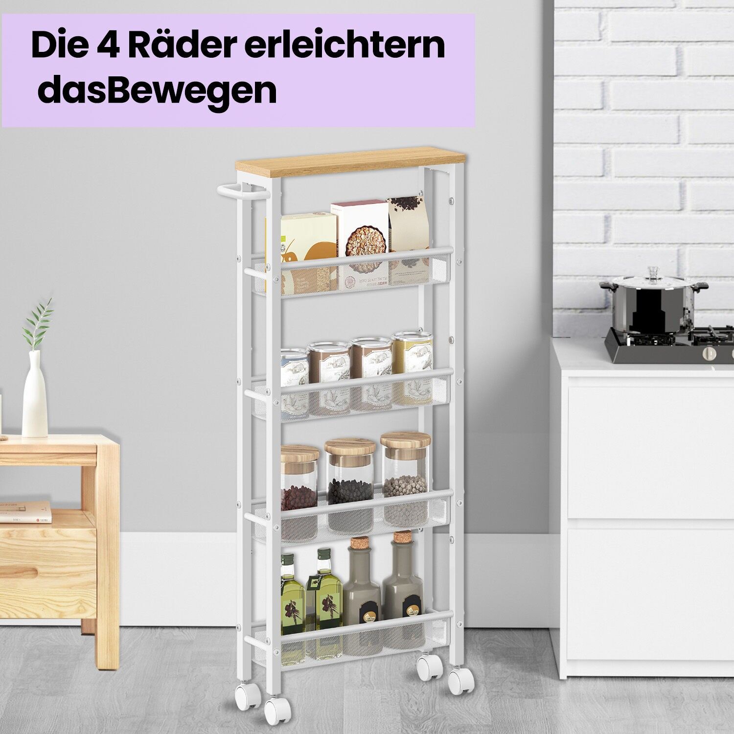 Carrello a 5 ripiani, carrello da cucina stretto, ripiano a nicchia su ruote - 13 x 45,4 x 99,6 cm 1