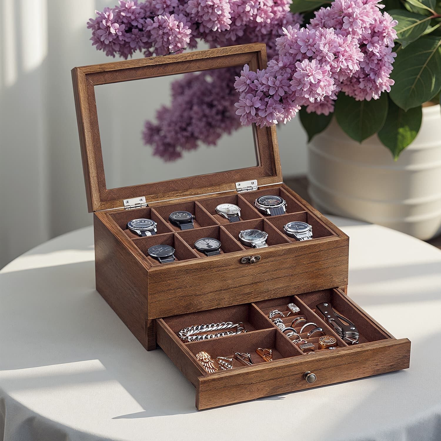 Scatola porta orologi con 8 scomparti - 27 x 20 x 13 cm 1