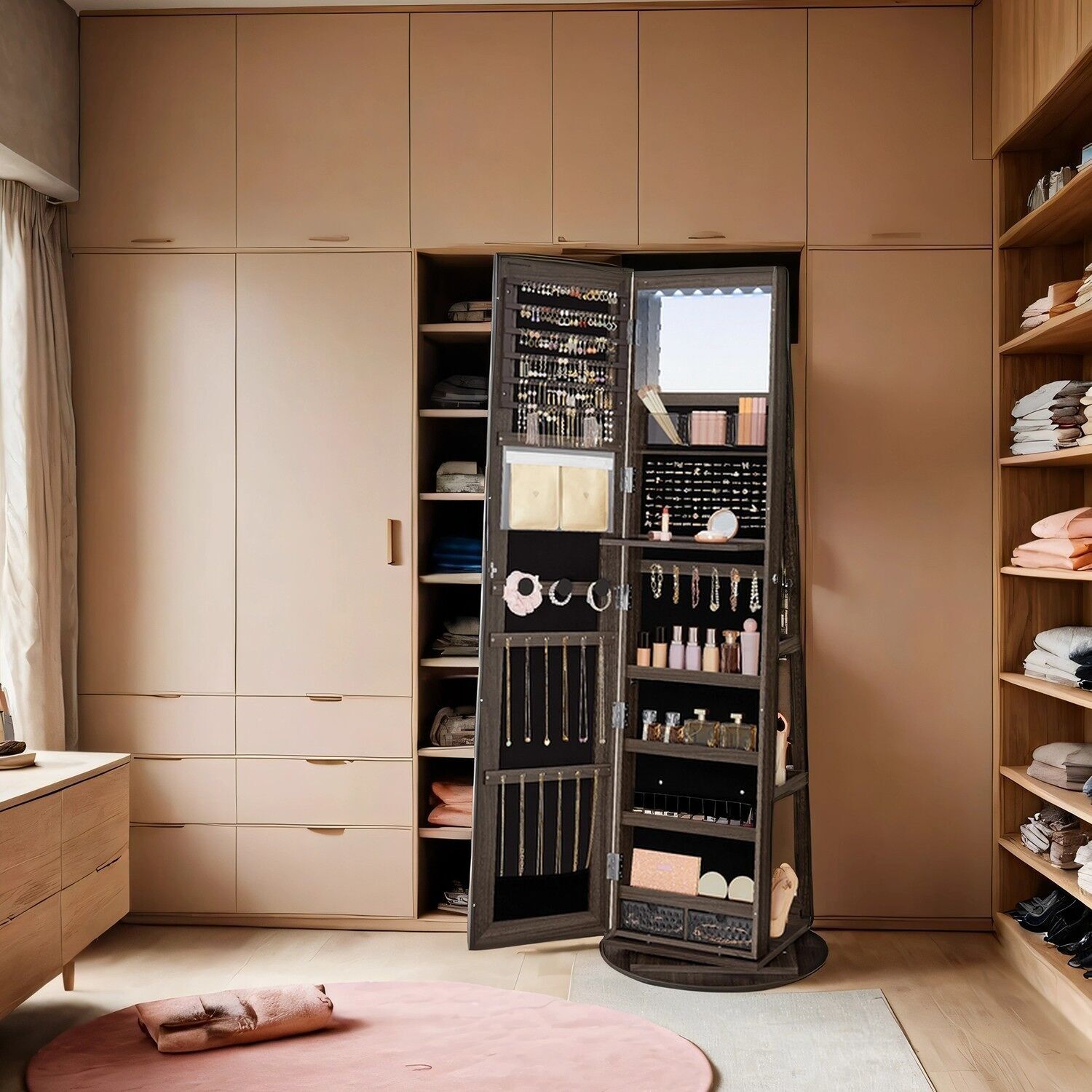 Mobile portagioie, mobiletto con specchio, con specchio a figura intera senza cornice - 54,5 x 54,5 x 162 cm 1