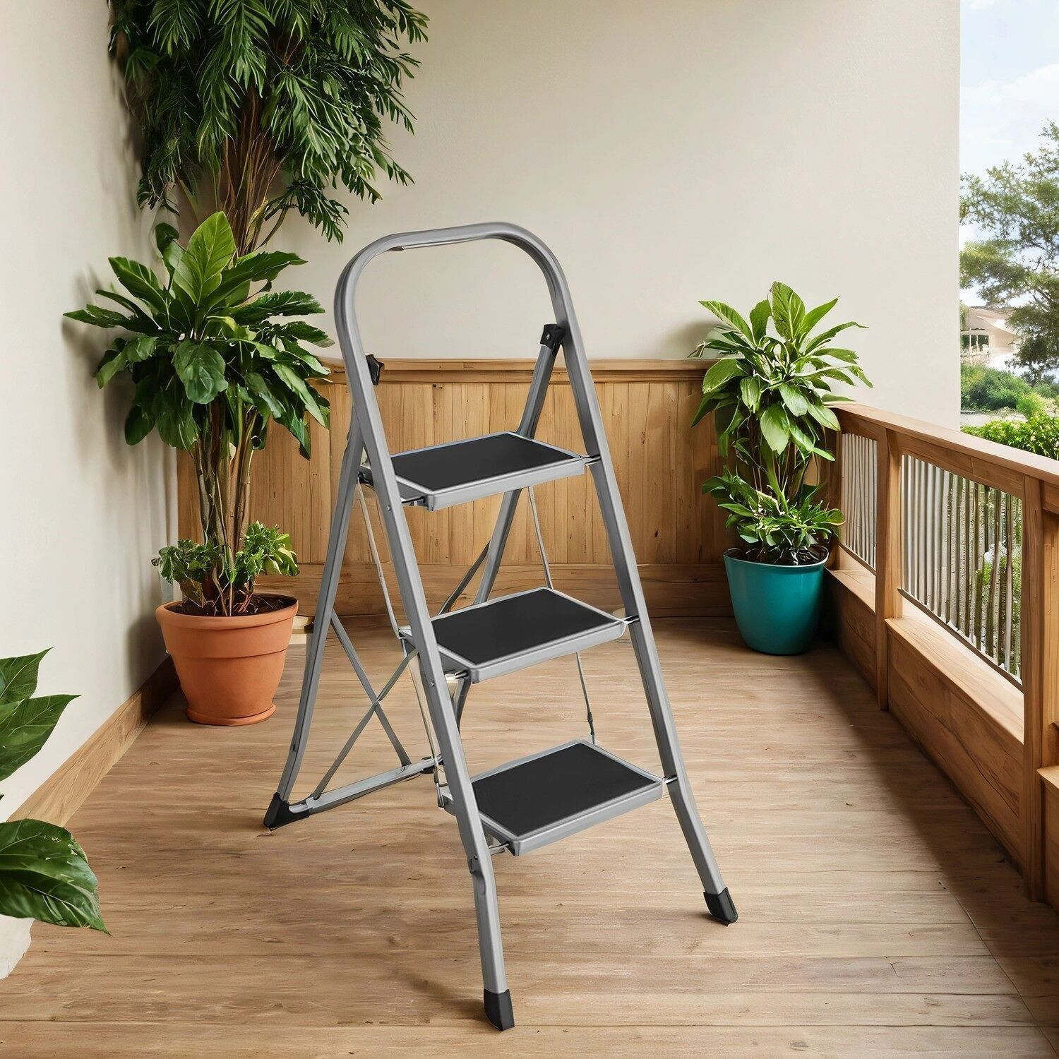 Scala a pioli, scala a 3 gradini, gradino pieghevole - 20 cm