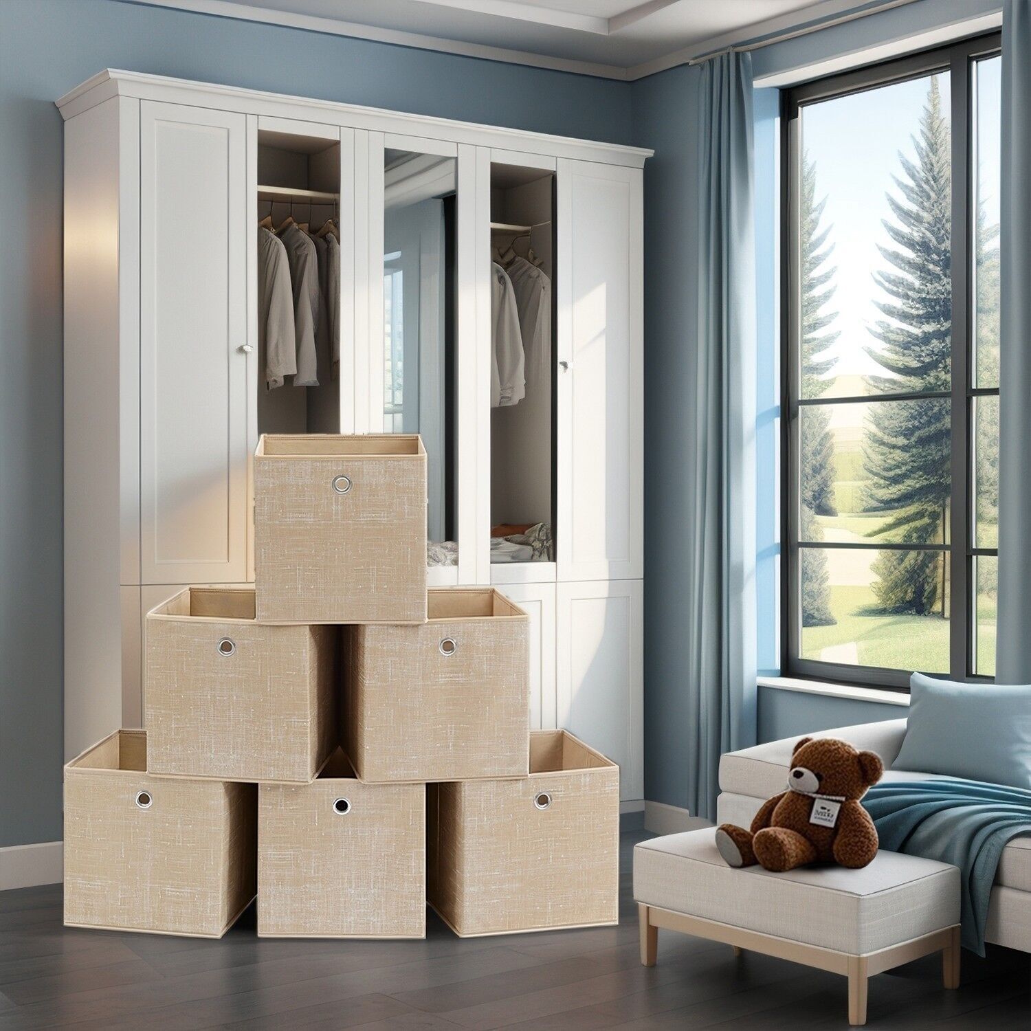 Scatola portaoggetti, set da 6, scatole portaoggetti in tessuto non tessuto con manici - 30 x 30 x 30 cm