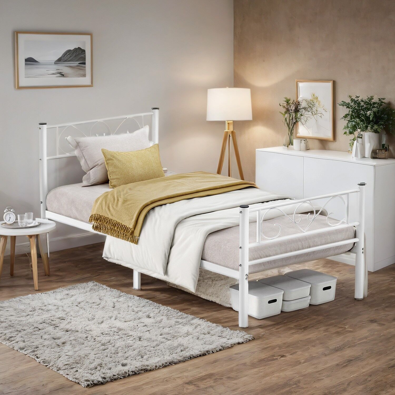 Struttura letto singolo in metallo bianco - 190 x 90 cm