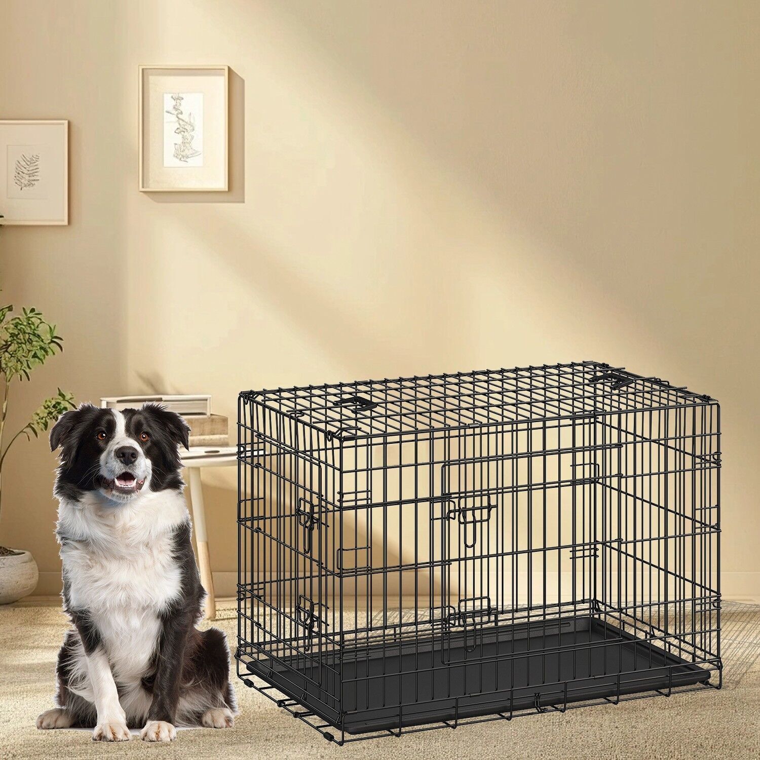 Gabbia per cani, trasportino pieghevole per cani, con 2 porte - 122 x 74,5 x 80,5 cm
