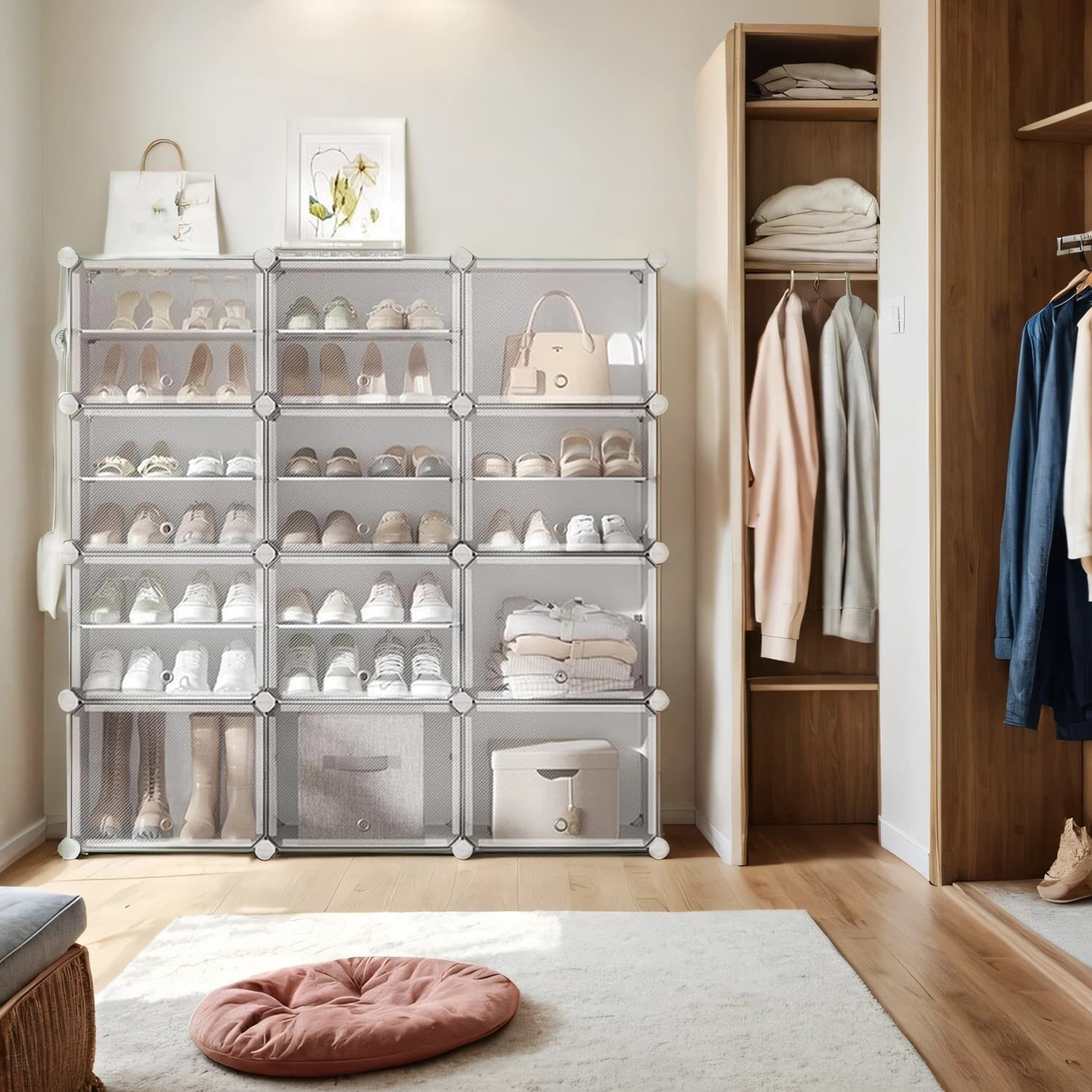 Étagère à chaussures avec 12 compartiments, meuble à chaussures, 30 x 40 x 30 cm par compartiment