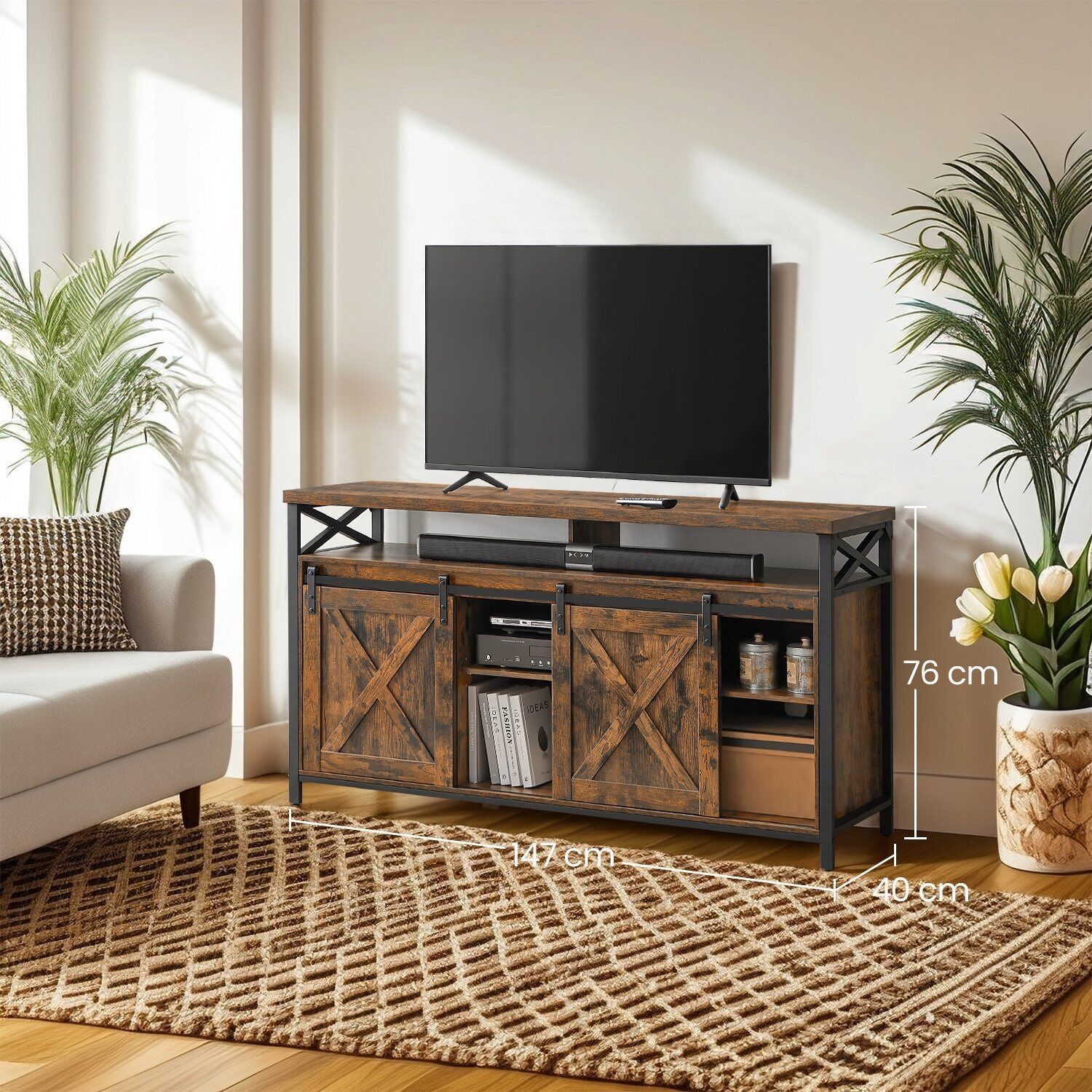 Mobile TV in stile country vintage marrone-nero - 40 x 147 x 76 cm 1 pz.