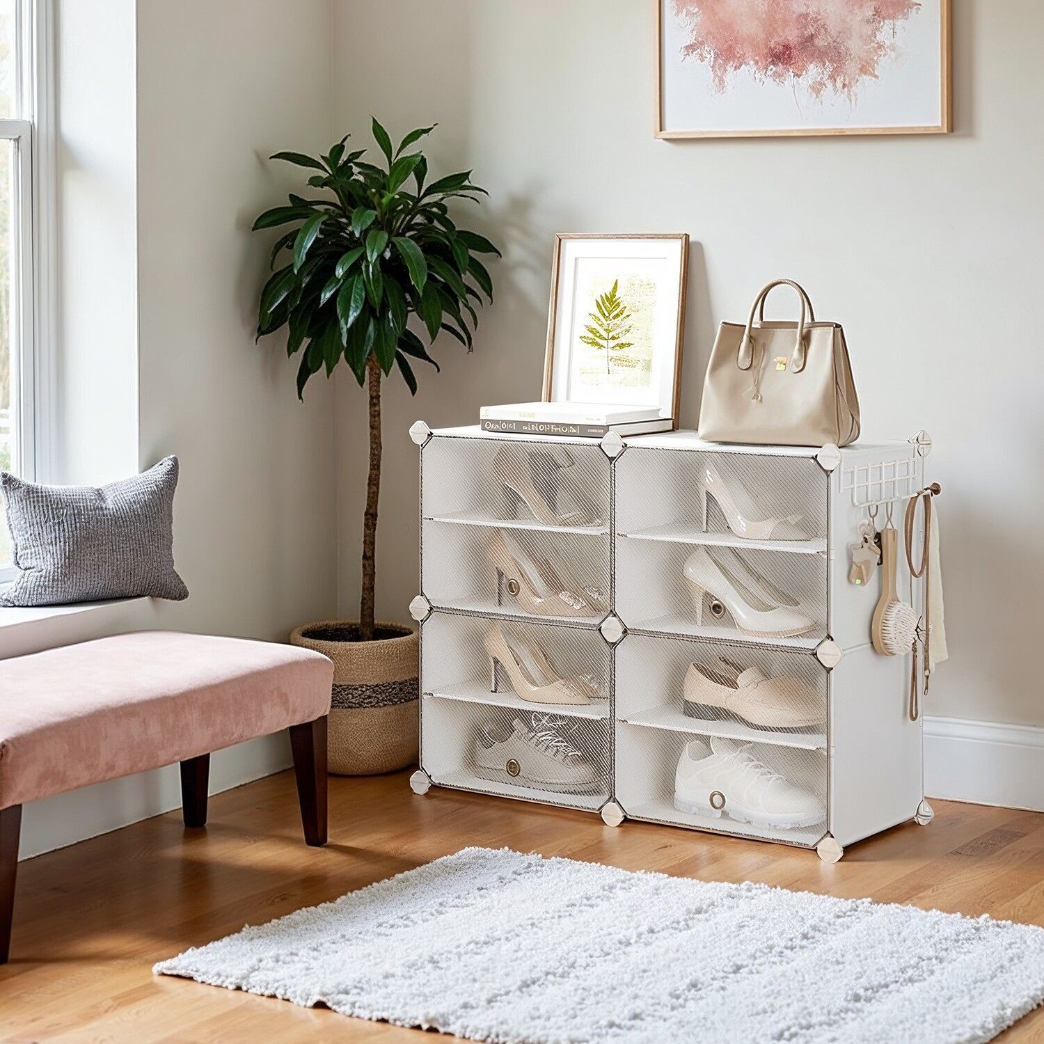 Scarpiera con 4 scomparti, scarpiera, con ante - 30 x 40 x 30 cm