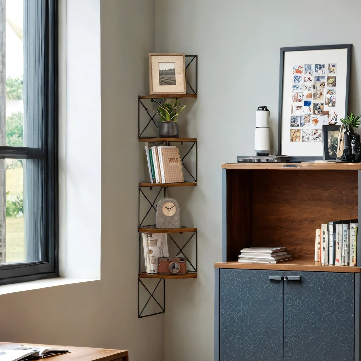 Mensola angolare, libreria con design a zigzag, 5 livelli - 20 x 20 x 127,5 cm