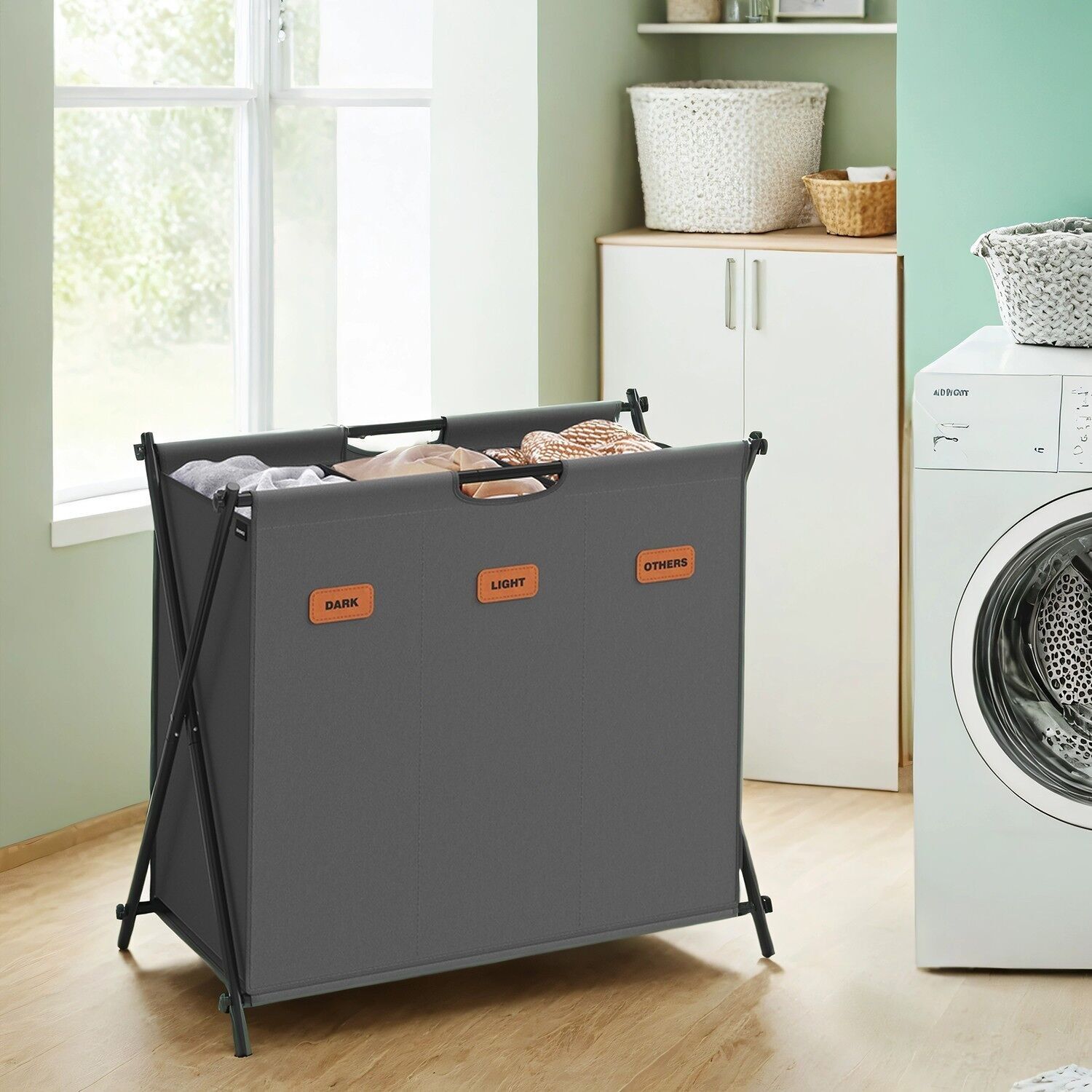 Cesto portabiancheria 135 litri con 3 scomparti grigio ardesia - 70 x 40 x 66 cm 1 pz.