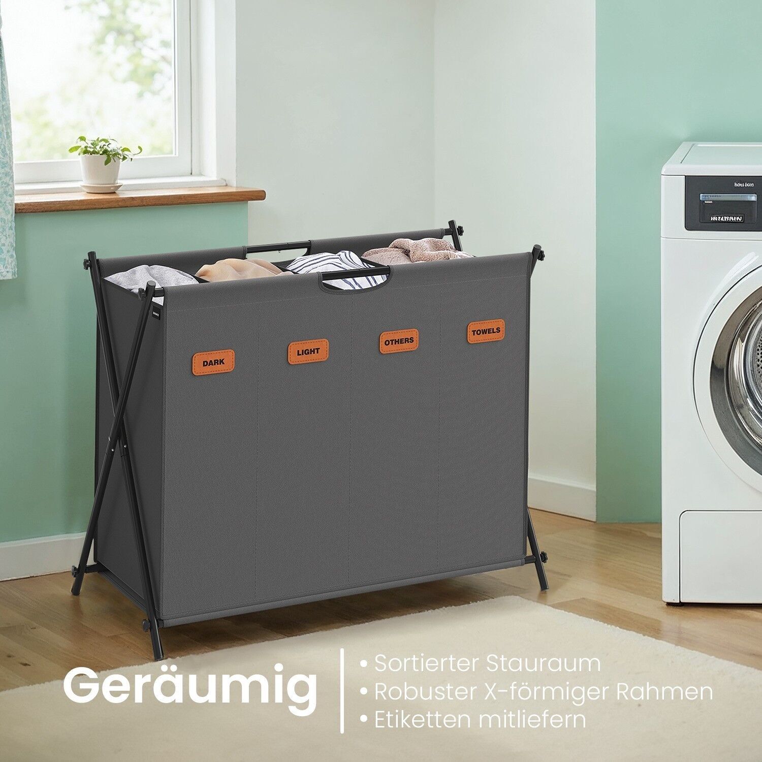 Cesto portabiancheria 155 litri con 4 scomparti grigio ardesia - 79,9 x 40 x 66 cm 1 pz.