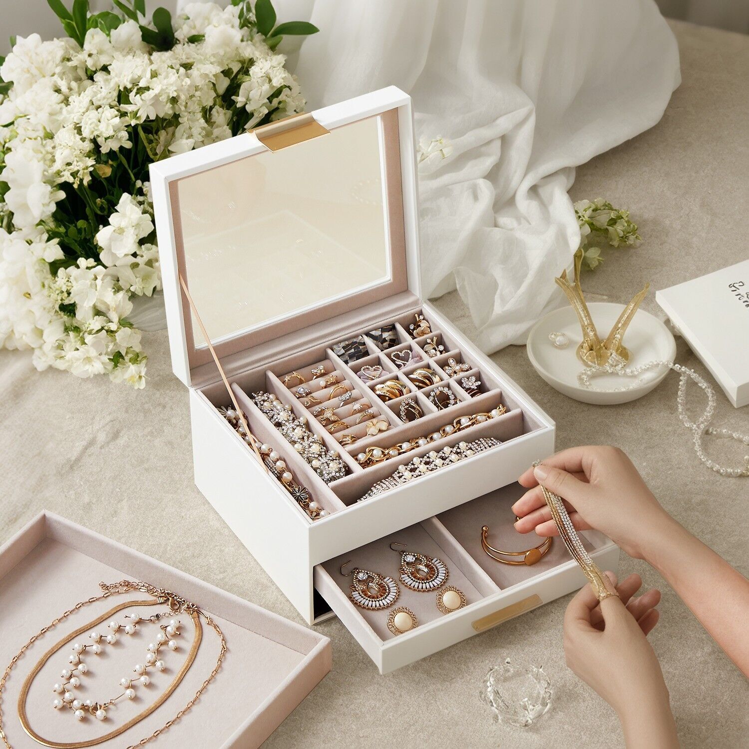 Portagioie, portagioie a 3 livelli, portagioie con coperchio in vetro - 23,1 x 20,3 x 13,5 cm