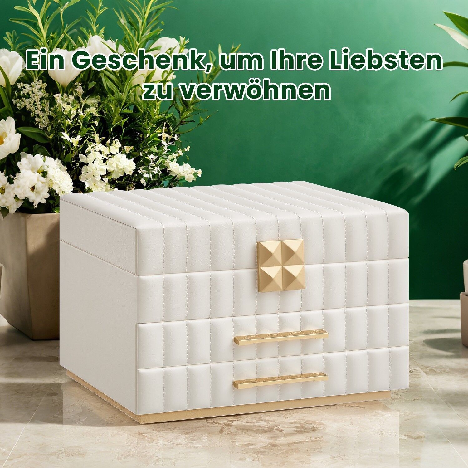 Portagioie con specchio, portagioie a 3 livelli, portagioie a 2 cassetti - 21,5 x 24 x 15,8 cm