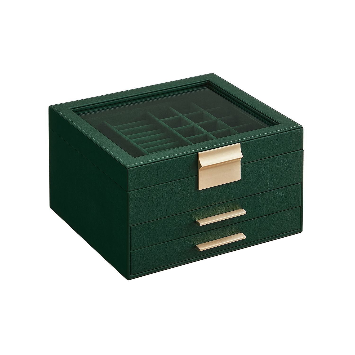 Mobile portagioielli a 3 ripiani moderno verde foresta-oro - 20,3 x 23,1 x 13,5 cm 1