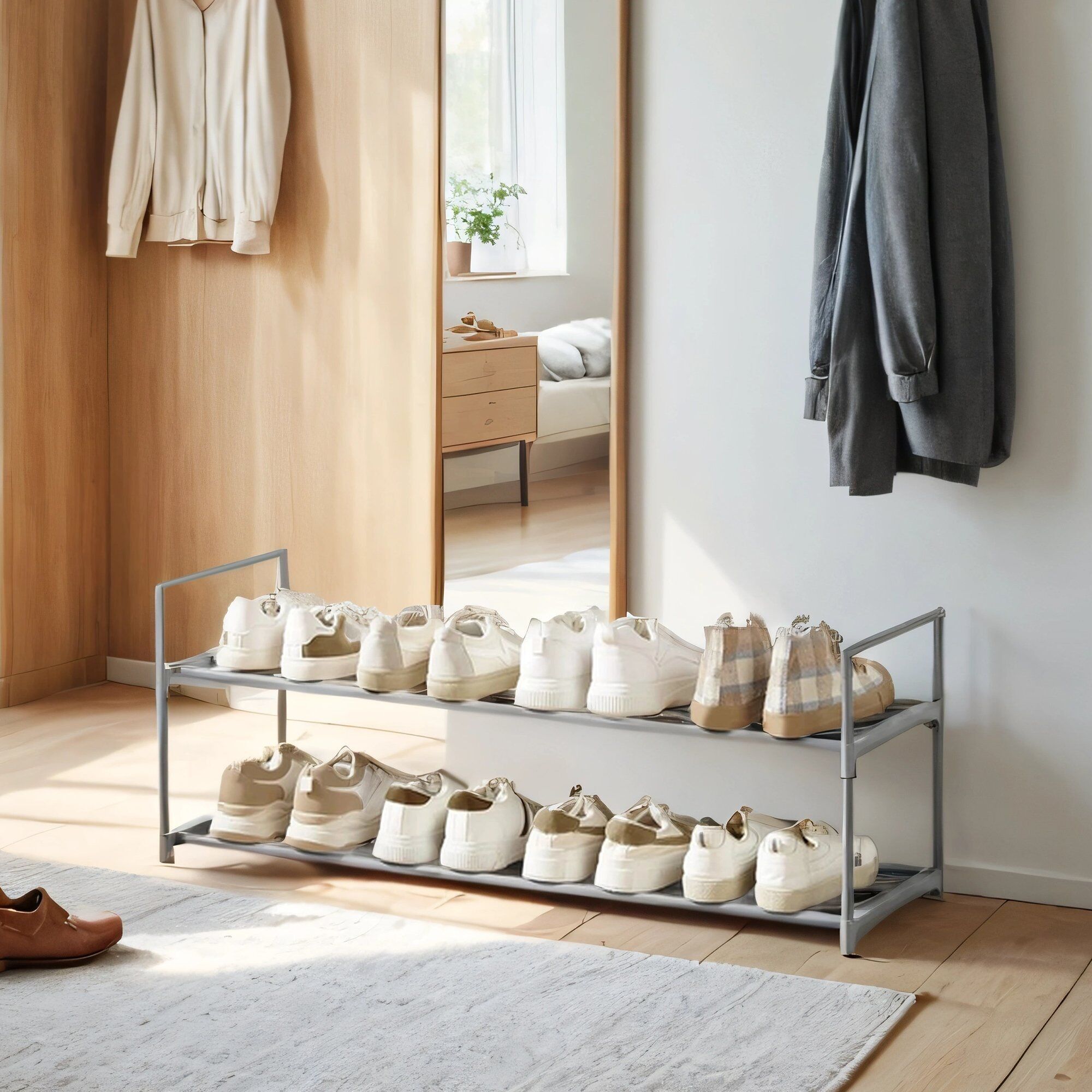 Scarpiera a 2 livelli, scarpiera in metallo, portascarpe, - 30 x 92 x 34 cm