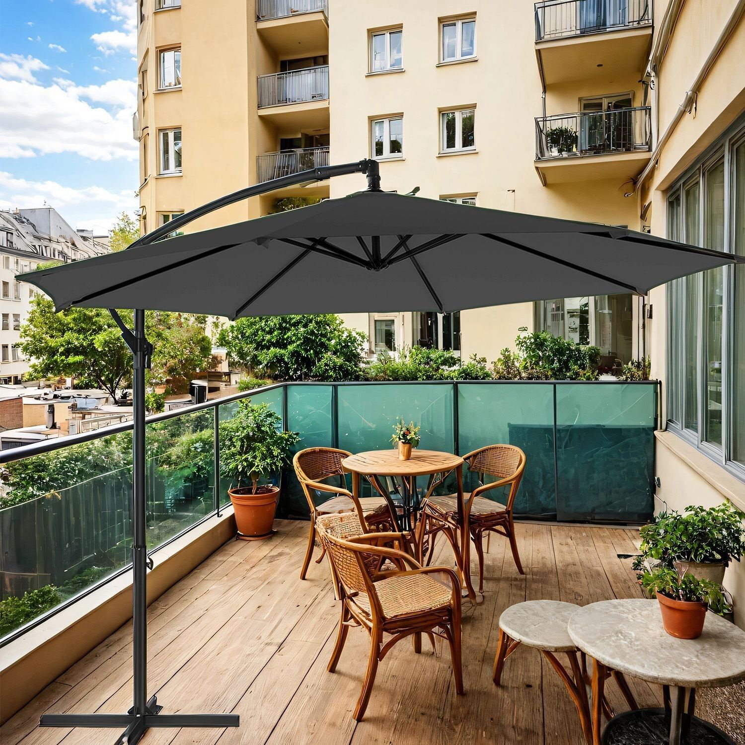 Ombrellone, ombrellone da terra 300 cm d, con supporto