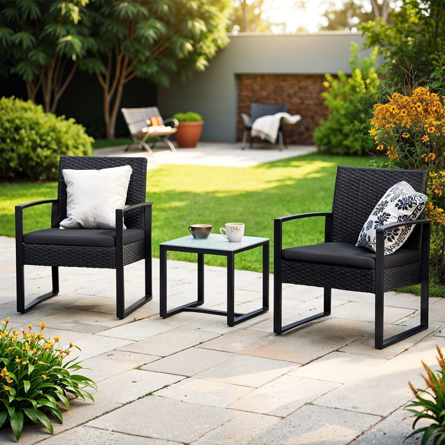 Set di mobili da giardino in polyrattan PE, mobili da balcone - 53 x 57,5 ​​x 76 cm