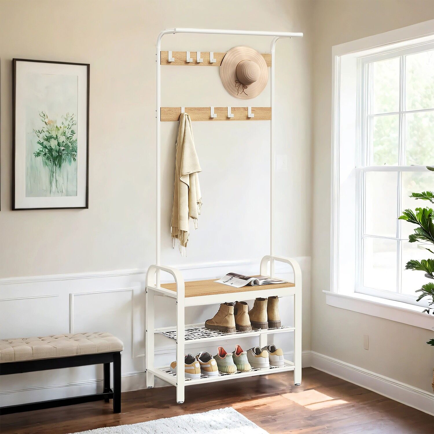 Armadio, guardaroba, con panca portascarpe - 33,7 x 72 x 183 cm