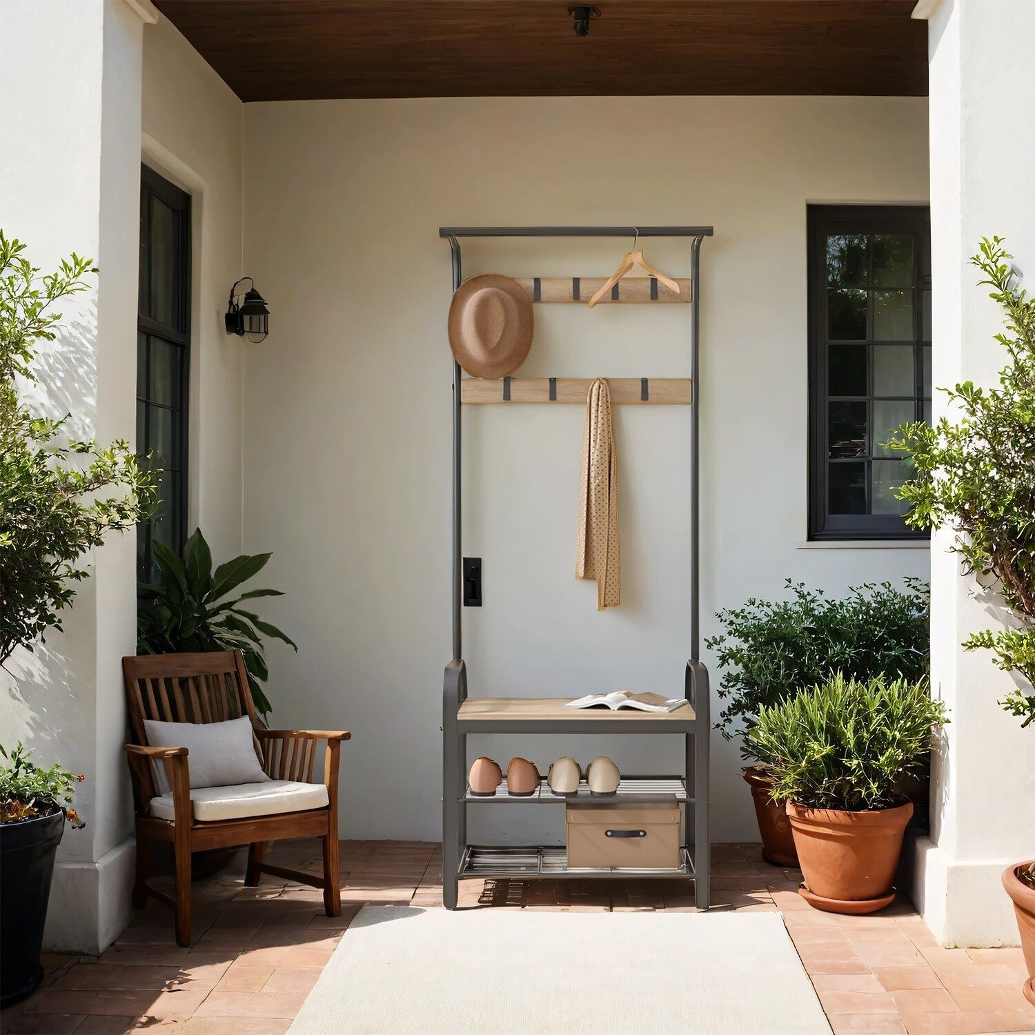 Appendiabiti, guardaroba, con panca portascarpe - 33,7 x 72 x 183 cm 3