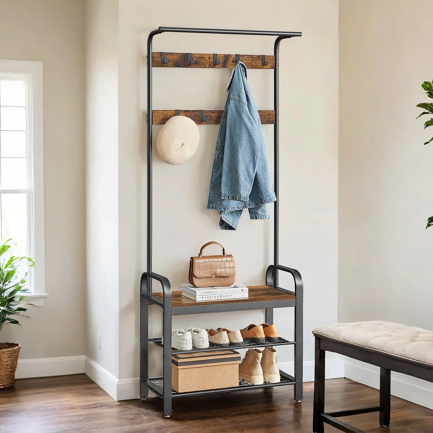 Appendiabiti, guardaroba, con panca portascarpe - 33,7 x 72 x 183 cm 1