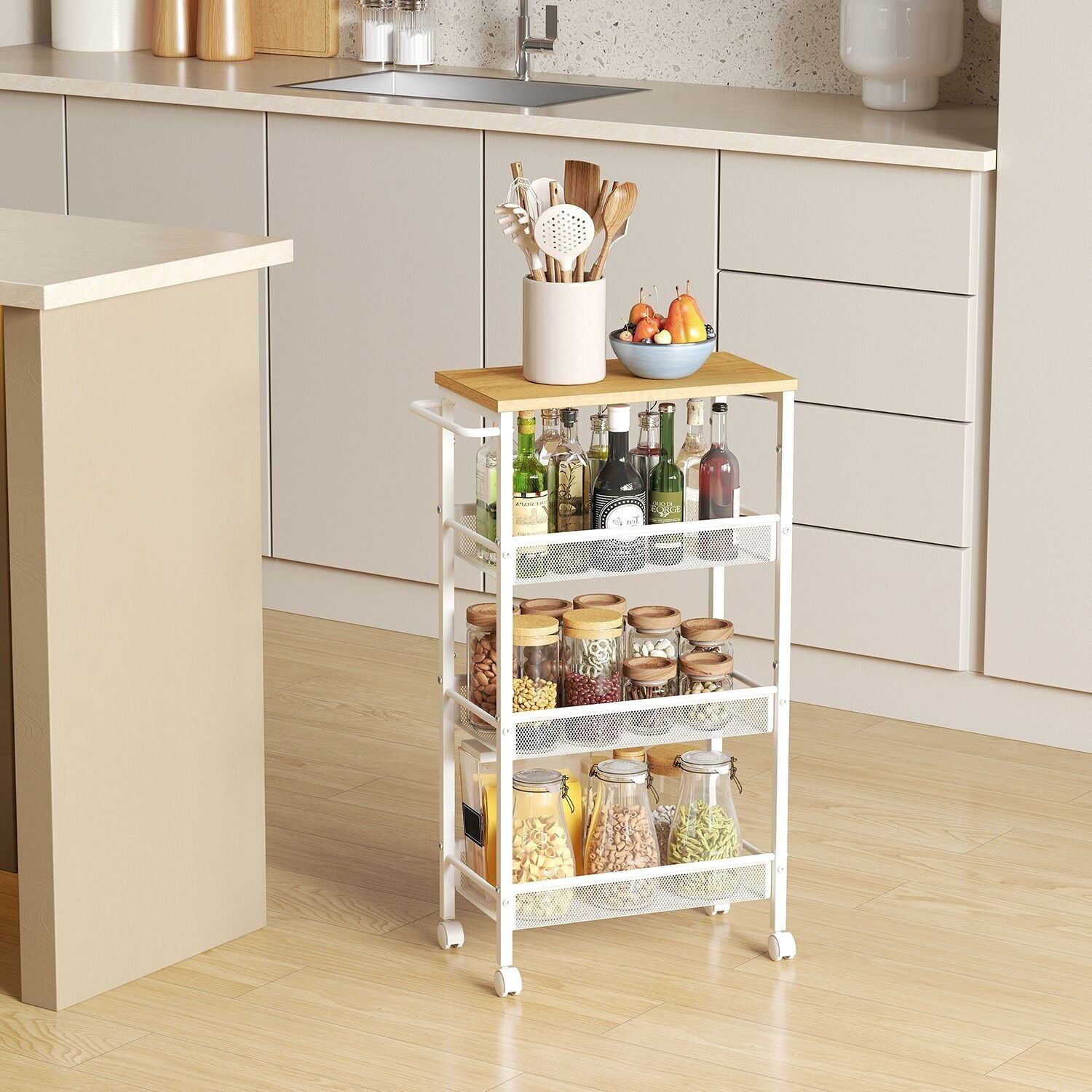 Carrello a 4 ripiani, carrello stretto per rotoli da cucina, ripiano a nicchia - 22 x 45,4 x 77 cm 1