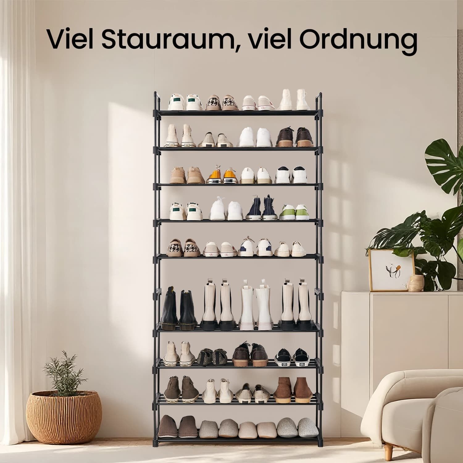 Scarpiera con 10 ripiani nera - 92 x 30 x 194 cm 1 pz.