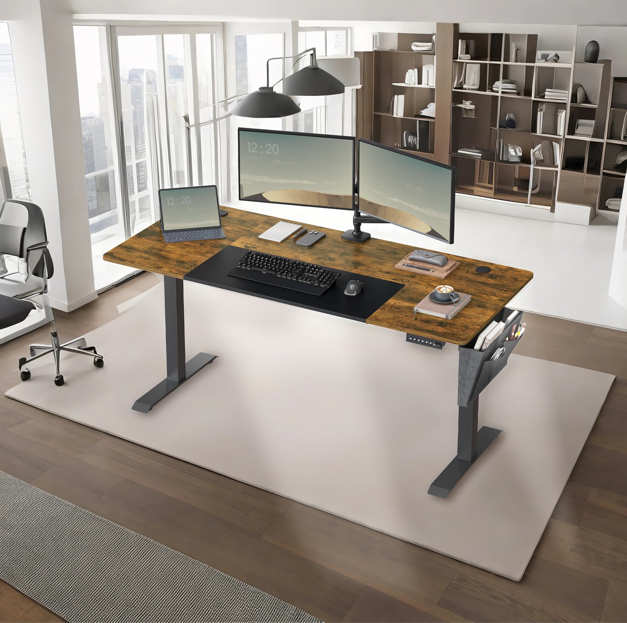 Scrivania elettrica regolabile in altezza giallo pastello-bianco base - 70 x 160 x 72 cm