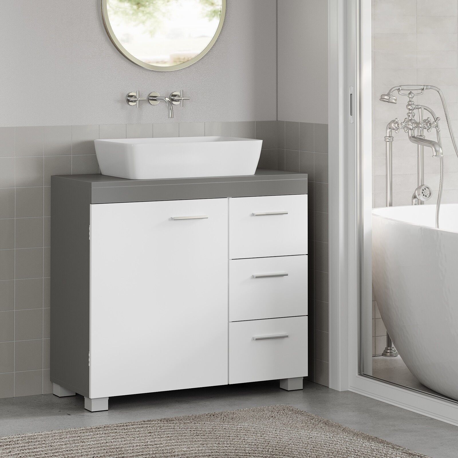 Mobiletto lavabo, mobiletto bagno, 3 grandi bilance - 30 x 70 x 64 cm 1