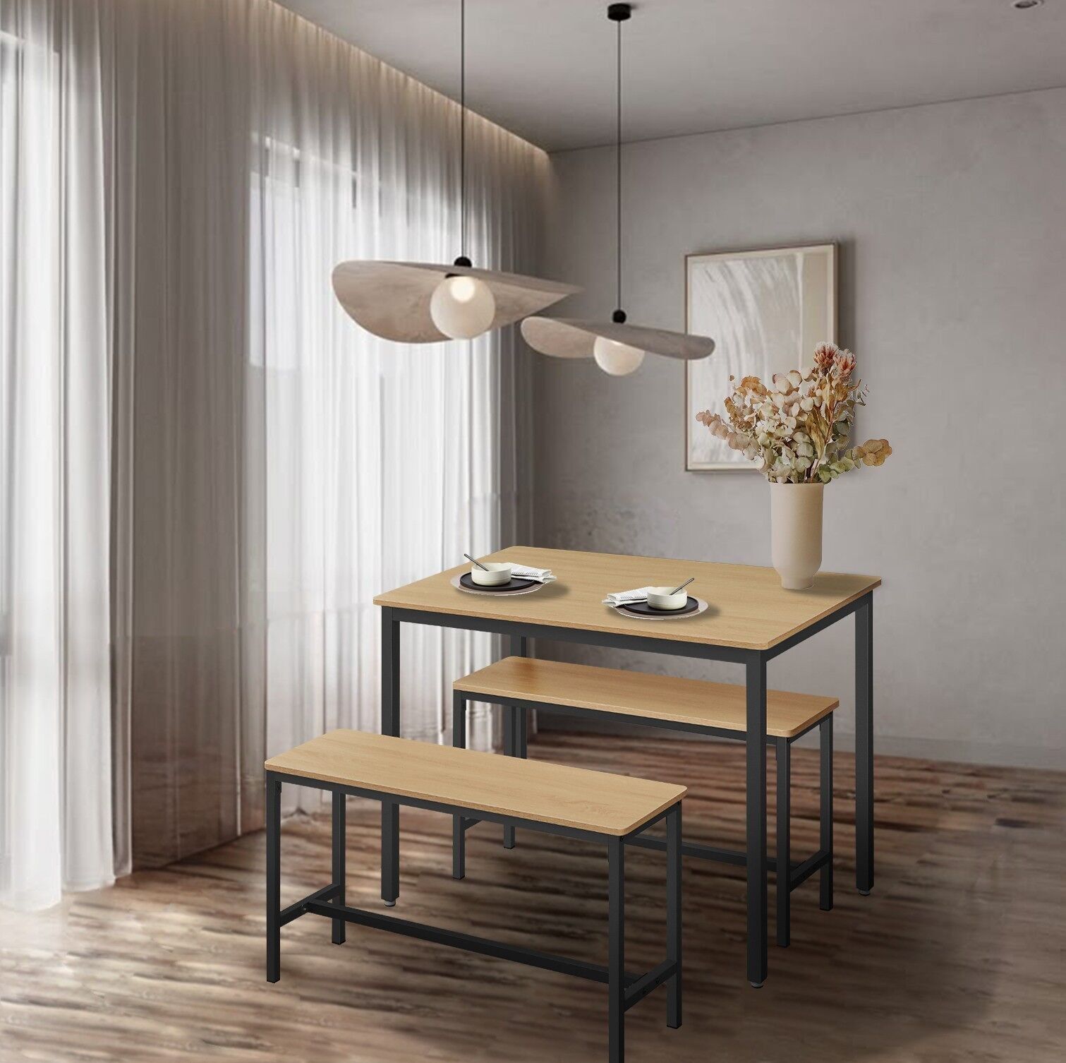 Tavolo da pranzo con 2 panche, tavolo da cucina, panche da pranzo - 70 x 110 x 75 cm