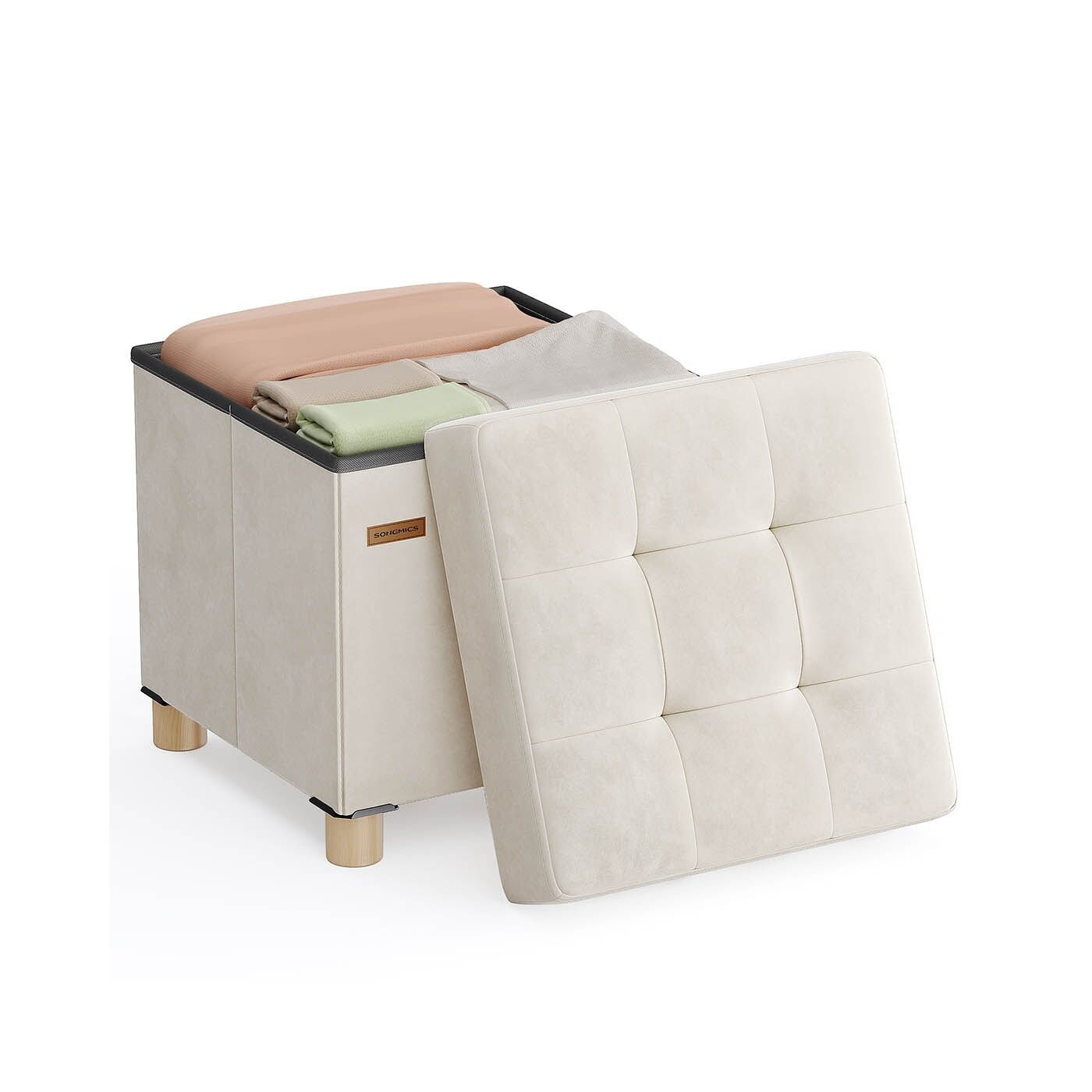 Panca con vano contenitore 38 x 38 x 40 cm Poggiapiedi 37 L beige cappuccino